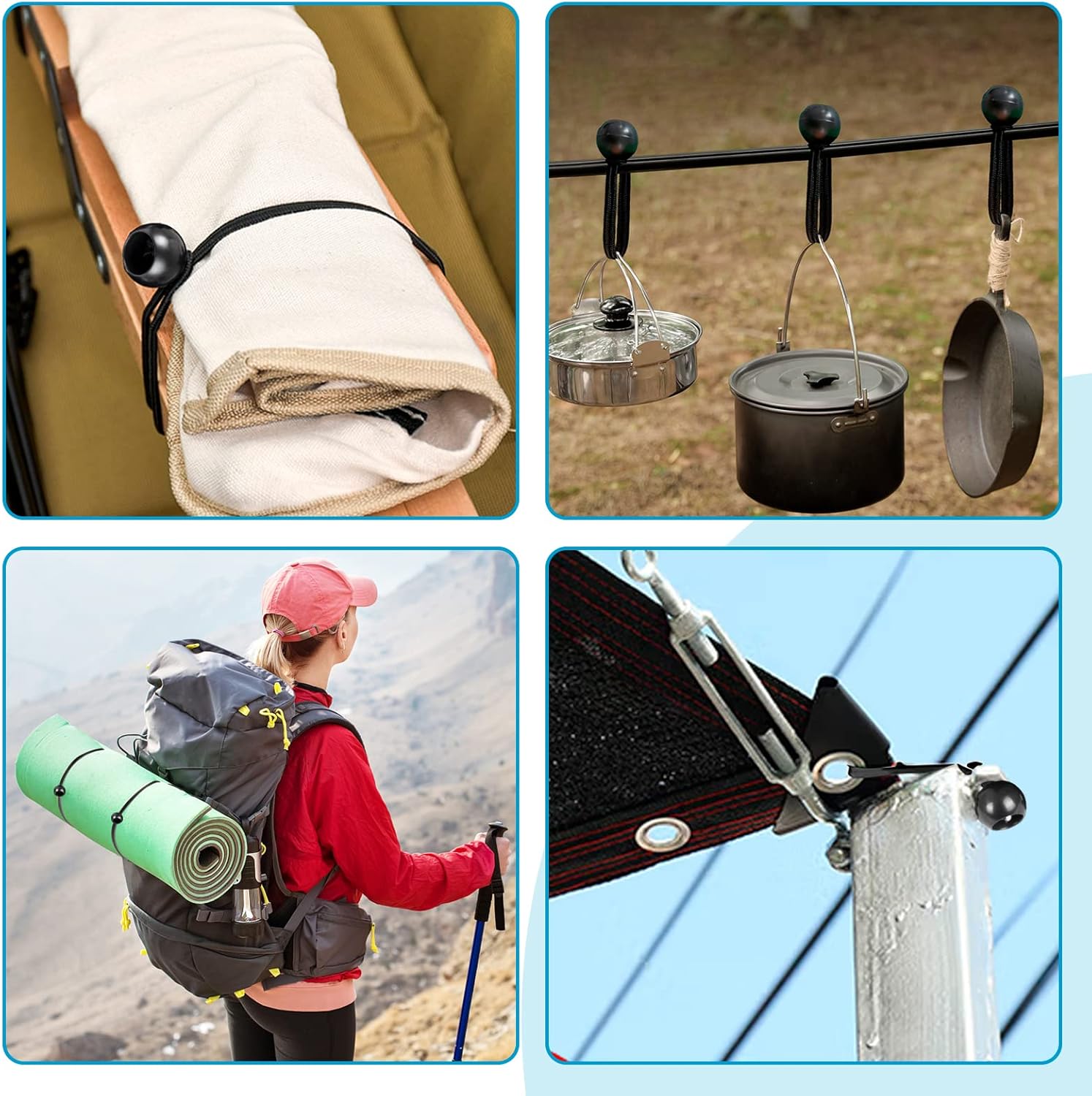 Cuerda elástica de bolas de 6 pulgadas, 120 bolas elásticas para cuerdas de amarre de lona, resistentes para toldos al aire libre, tiendas de
