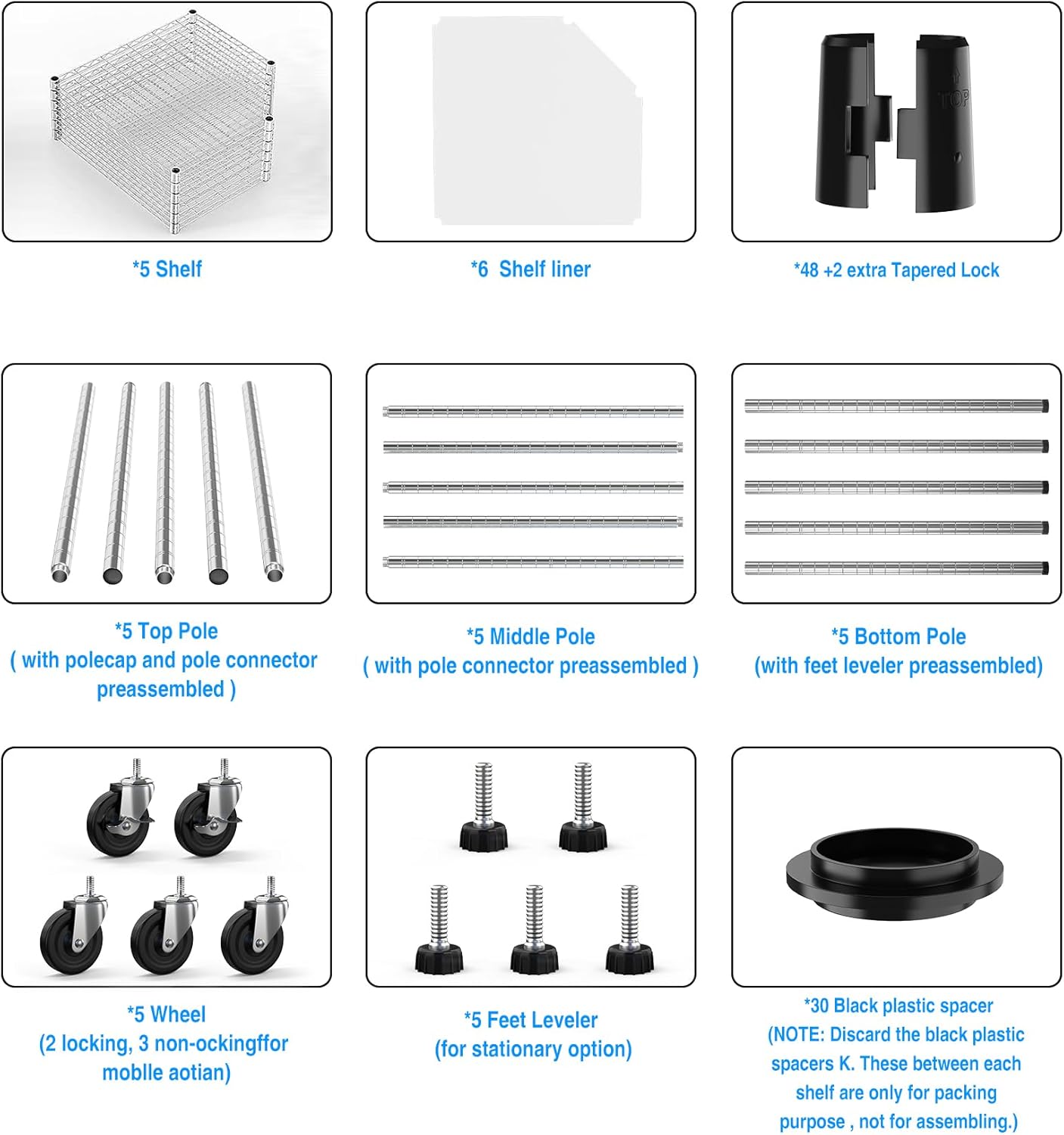 Estantería de alambre pentagonal NSF de 6 niveles, 27 x 27 x 82 pulgadas, capacidad de 2100 libras, estante de metal de almacenamiento ajustable