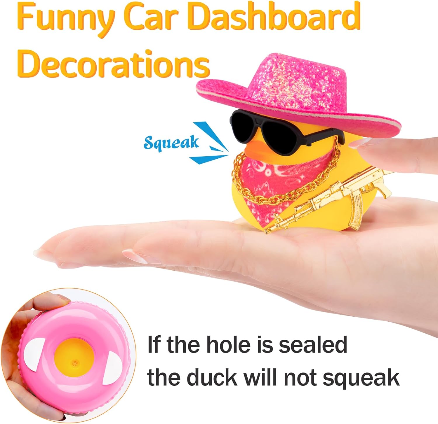 wonuu Decoración de fiesta de pato de goma para automóvil, sombrero de vaquero espacial con purpurina brillante, accesorios para tablero de