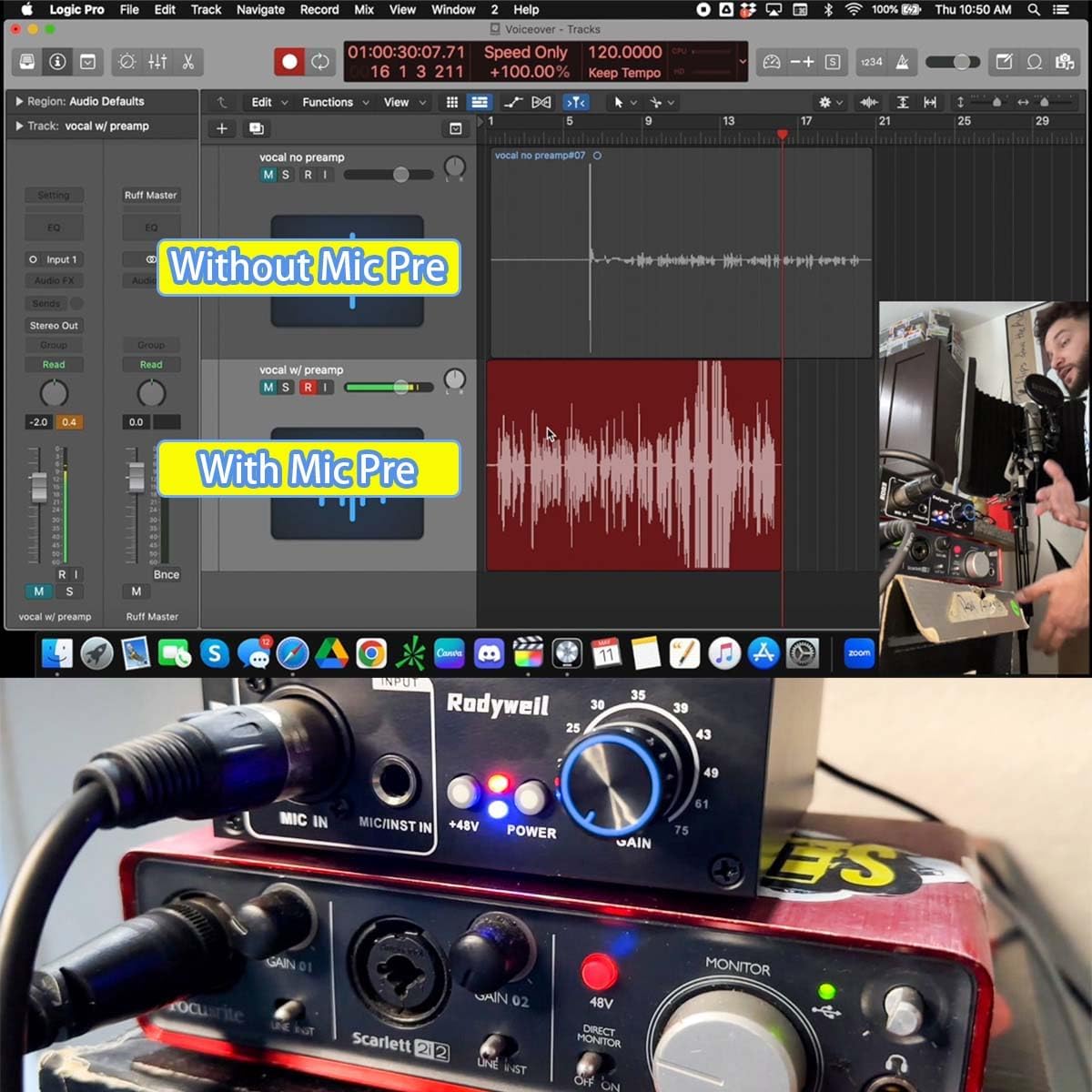 Micrófono Preamplificador Mic Gain Booster con 2 Entradas Max 75db Ganancia 48V Phantom Power para micrófono dinámico y condensador