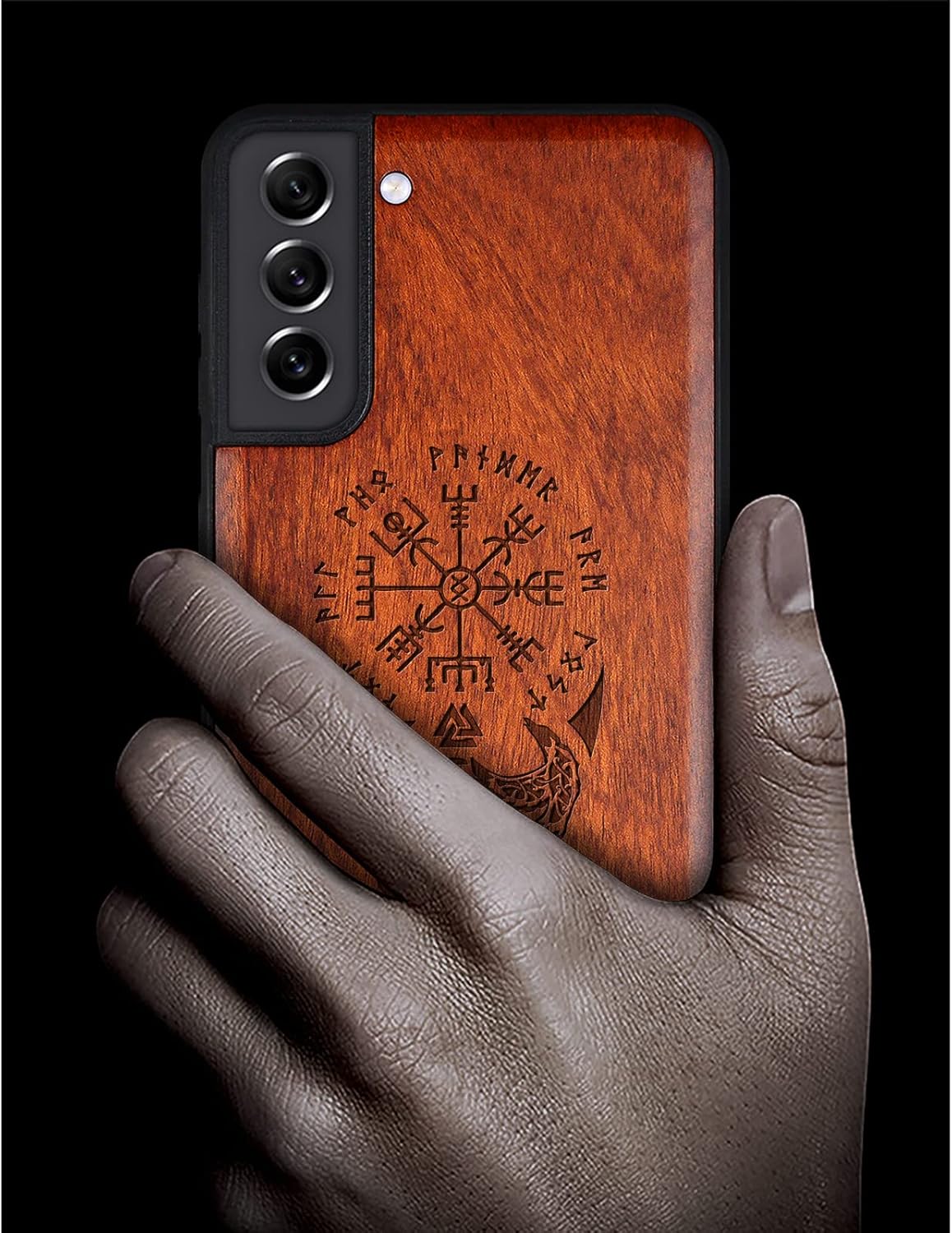 Carveit Funda de madera para Galaxy S21 FE madera real dura y TPU suave a prueba de golpes, funda protectora única y elegante de madera compatible