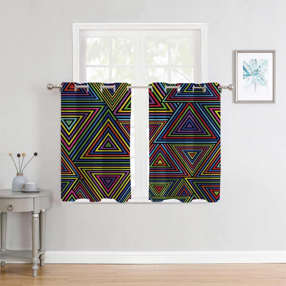 YANFENQI Cortinas Blackout para Habitacion con ojales geométricos cortos Divisor De Habitaciones Cortinas de 55 pulgadas de ancho por 45 pulgadas de