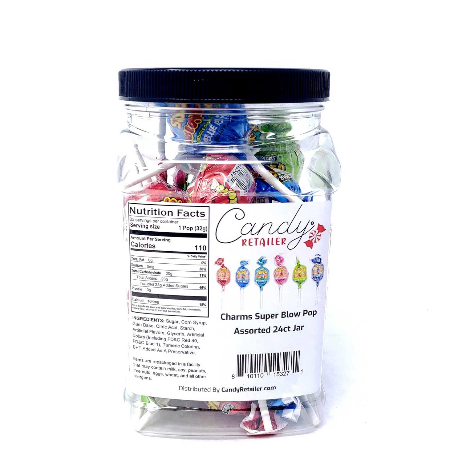 Candy Retailer Charms Super Blow Pop Surtido Tarro de 24 ct