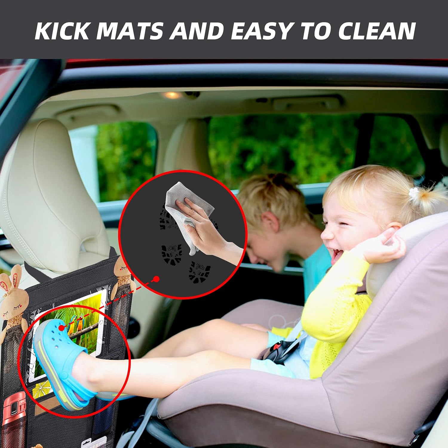 Bolsa de almacenamiento para automóvil, organizador de asiento trasero de tela Oxford, protector de asiento trasero antipatadas, alfombrillas con
