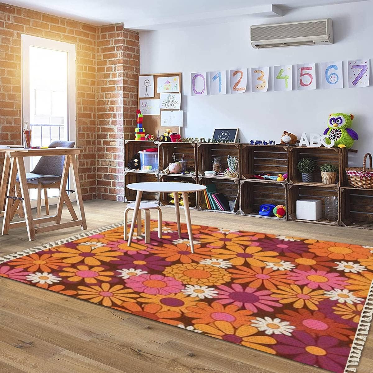 DGAIER Alfombra de área colorida floral sin costuras, diseño hippie estético, divertida alfombra tejida para patio, alfombra escandinava al aire