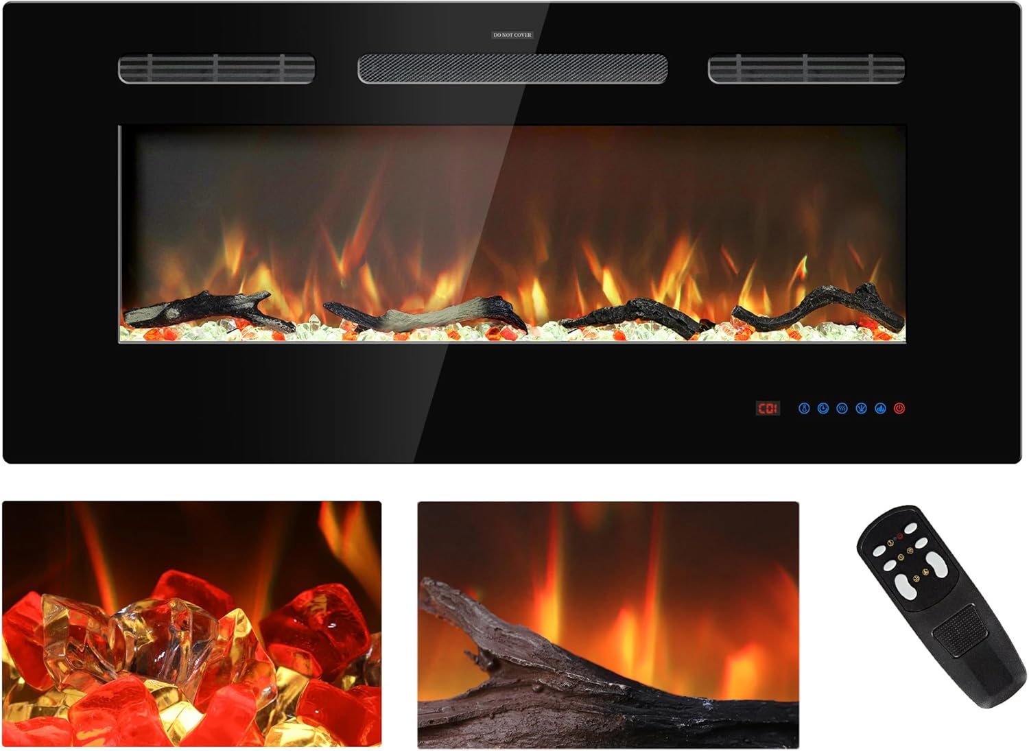 Insertos de chimenea eléctrica de 39 pulgadas, calentador de chimenea empotrado y montado en la pared, chimenea lineal con termostato, control