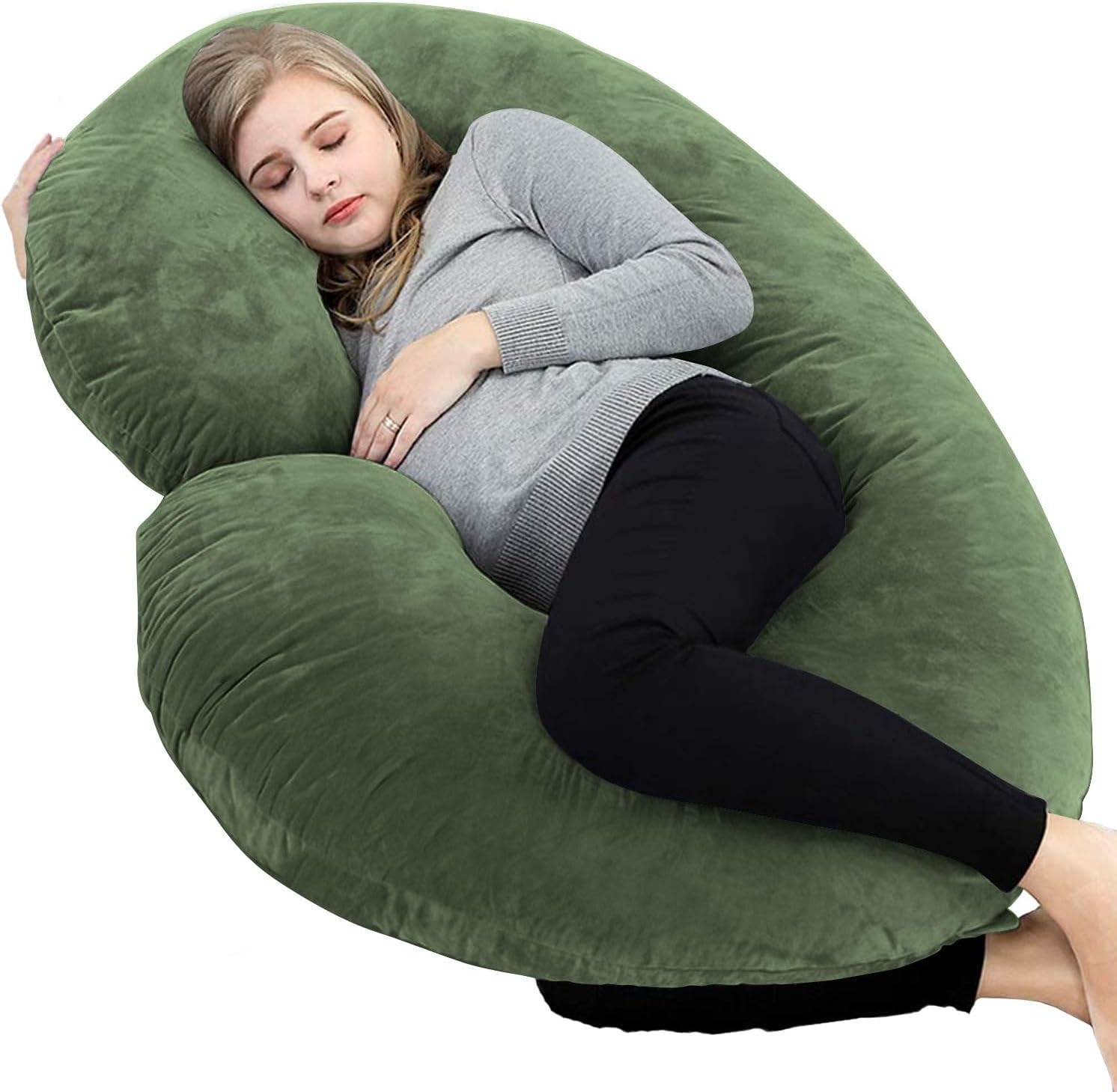 Almohadas de embarazo de 63 pulgadas, almohada de cuerpo completo en forma de C, funda de algodón egipcio, musgo, almohadas de embarazo para dormir,