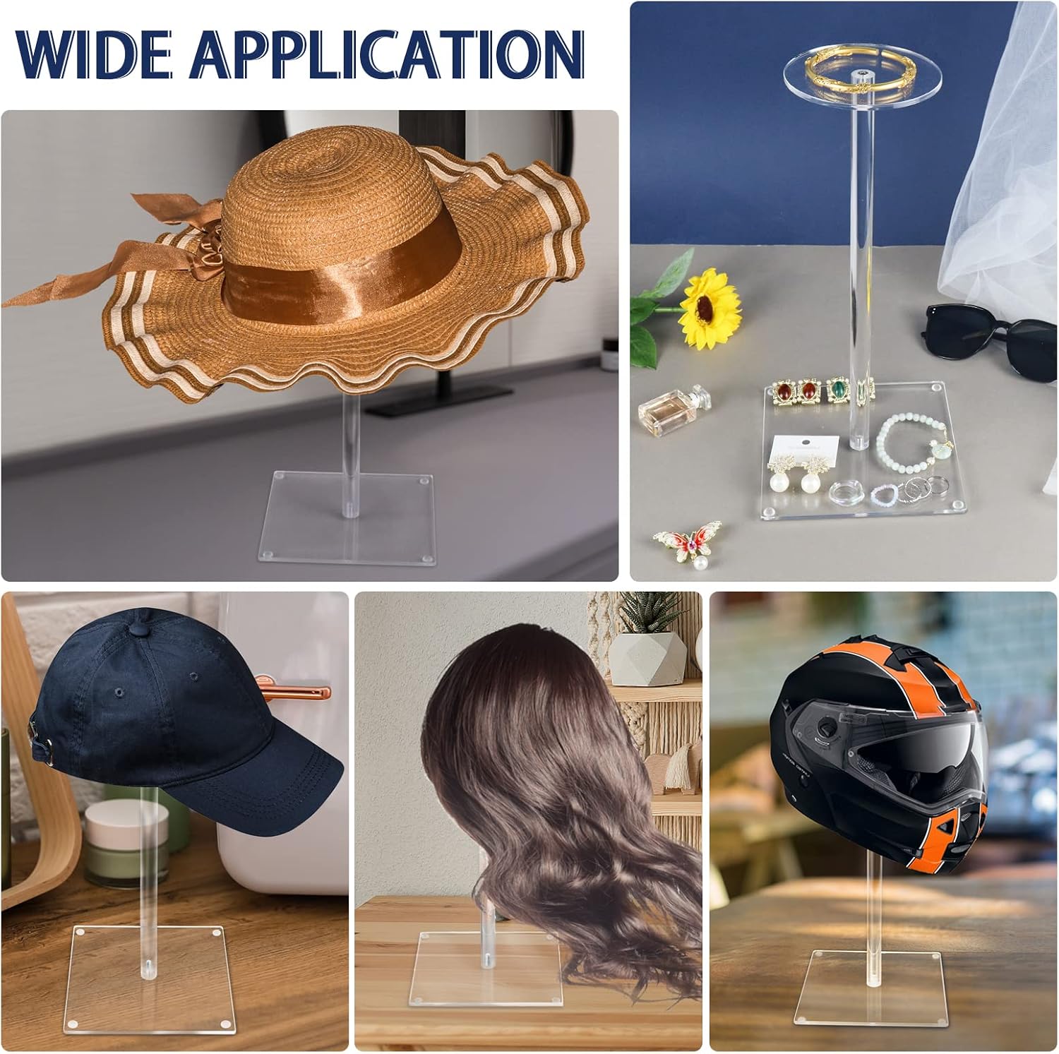 Soporte de acrílico para sombreros y pelucas, 2 soportes transparentes de 17 pulgadas para sombreros, soporte para sombreros de altura ajustable,
