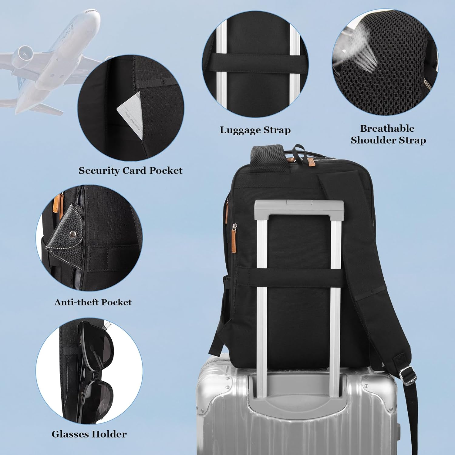 Hp hope Mochila para laptop, mochila de viaje para mujeres y hombres con puerto de carga USB y tipo C, Negro Actualización
