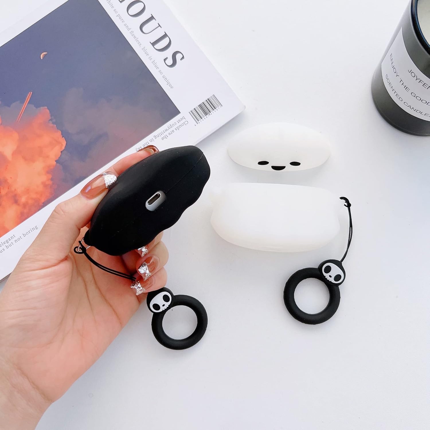Paquete de 2 funda fantasma 3D negra y blanca (brilla en la oscuridad) para Airpod ProPro 2nd, funda linda de dibujos animados 3D para niños, niñas,