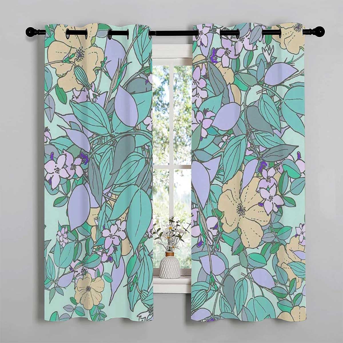 YANFENQI Cortinas para Habitacion Blackout Green Leaf Fresh Plant Slider Curtains for Sliding Glass Doors Tapestry Curtains 55Inch Width by 55Inch