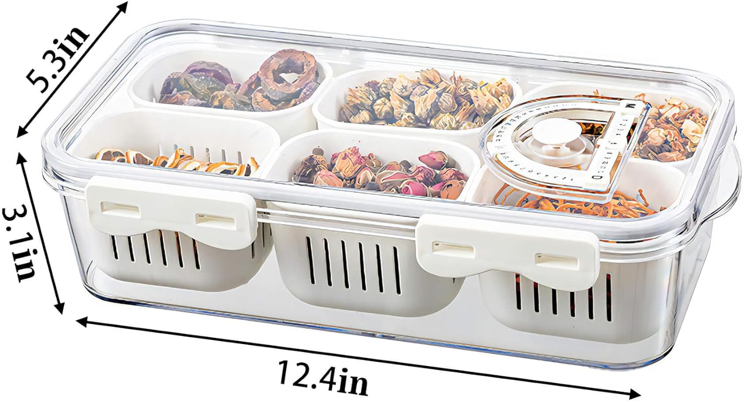 MineSign Paquete de 2 bandejas divididas para servir alimentos con tapas, caja apilable para dulces, frutos secos, especias, frutas y verduras con 6