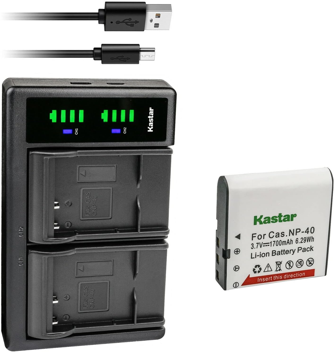 Kastar Paquete de 1 batería NP-40 y cargador USB LTD2 de repuesto para Minolta MND50 48 MP  4K Ultra HD, Minolta MN40WP 48MP pantalla doble,