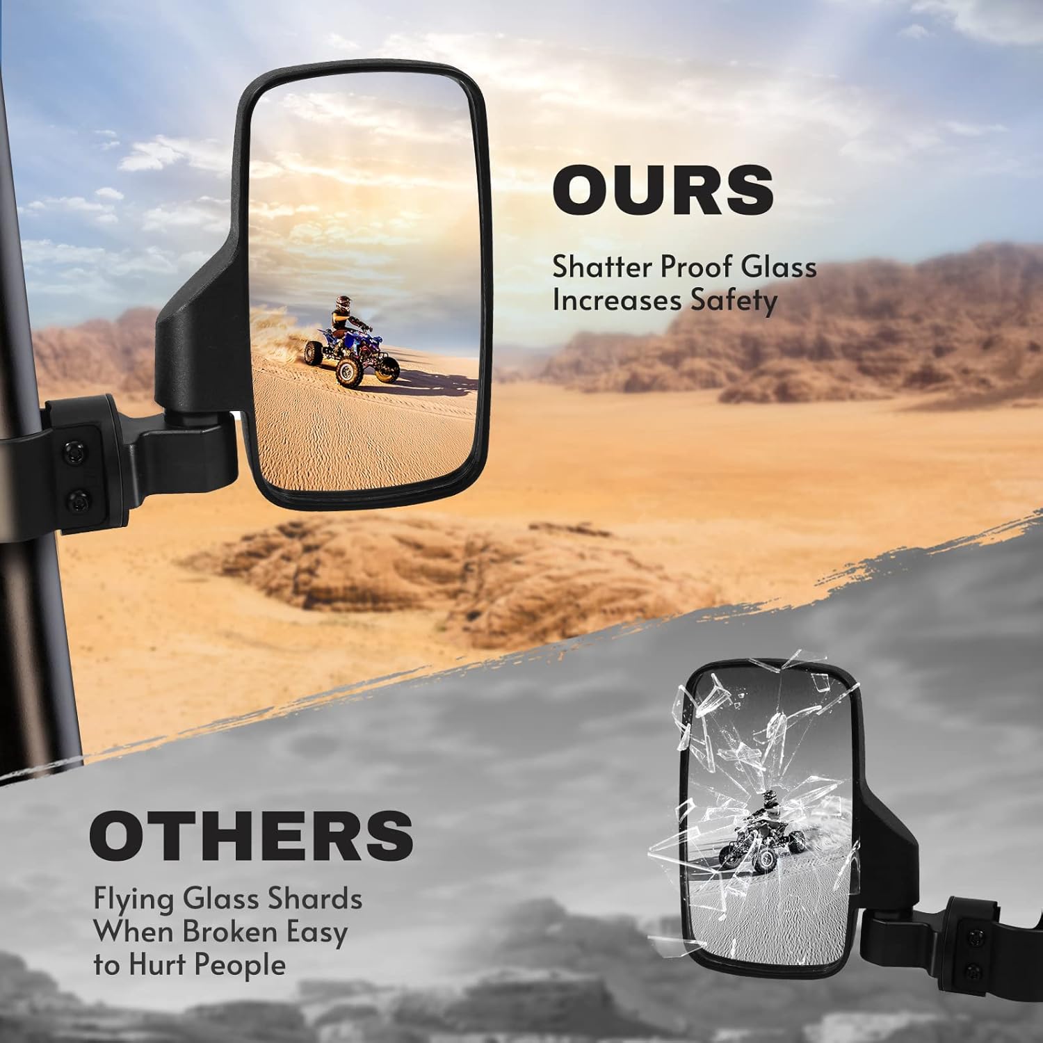 Espejos UTV, espejos laterales Esploratori UTV con barra de jaula enrollable de 1.65 a 2 pulgadas, espejo retrovisor ajustable con rotación de 360,