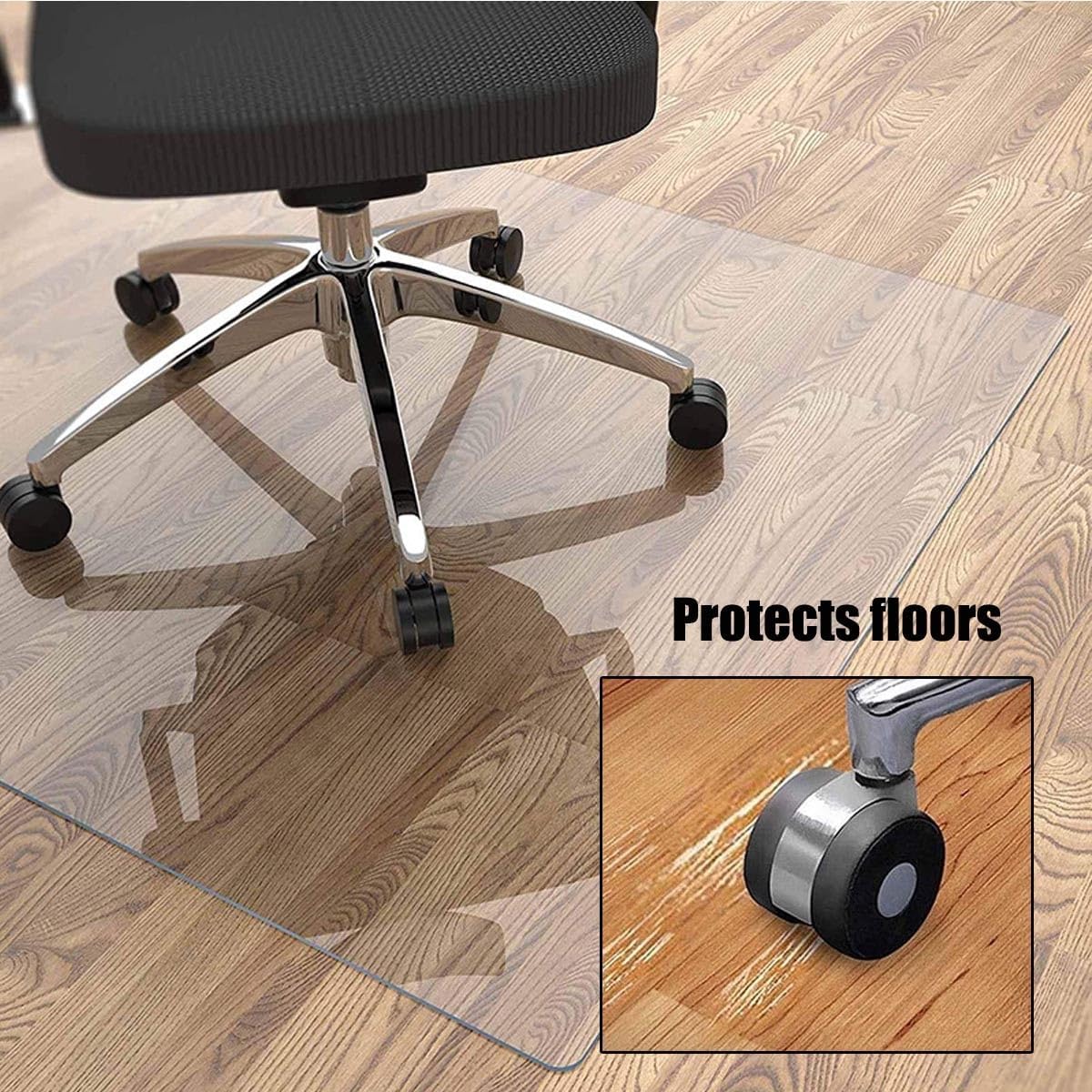 Tapete para silla de oficina para suelo de madera dura, tapete protector transparente de 0.06 pulgadas de grosor, tapete protector de suelo de