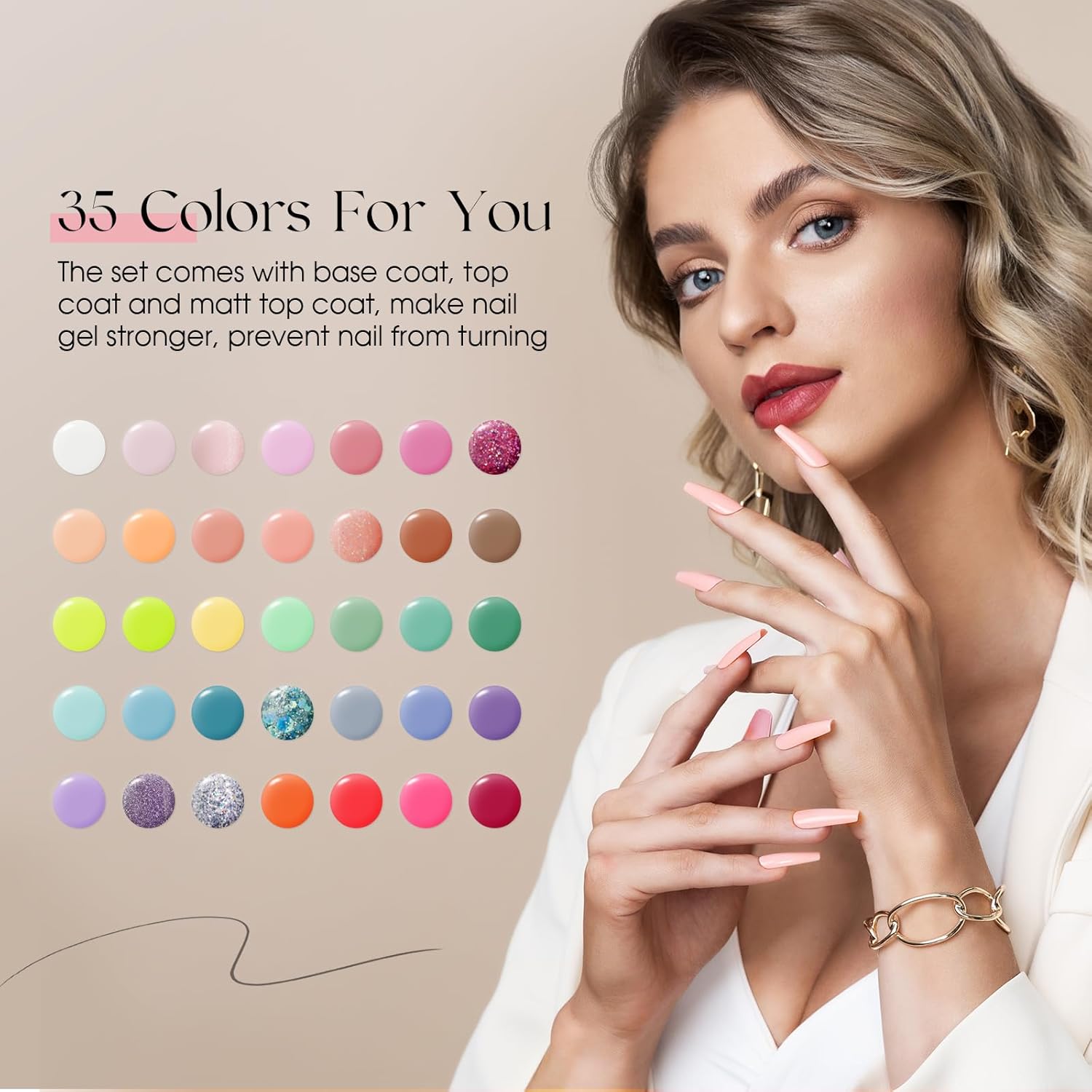 ROSALIND Juego de 35 esmaltes de uñas de gel, colección de esmaltes de gel rosa, rojo, gelatina blanca, juego de inicio de verano, esmalte de uñas