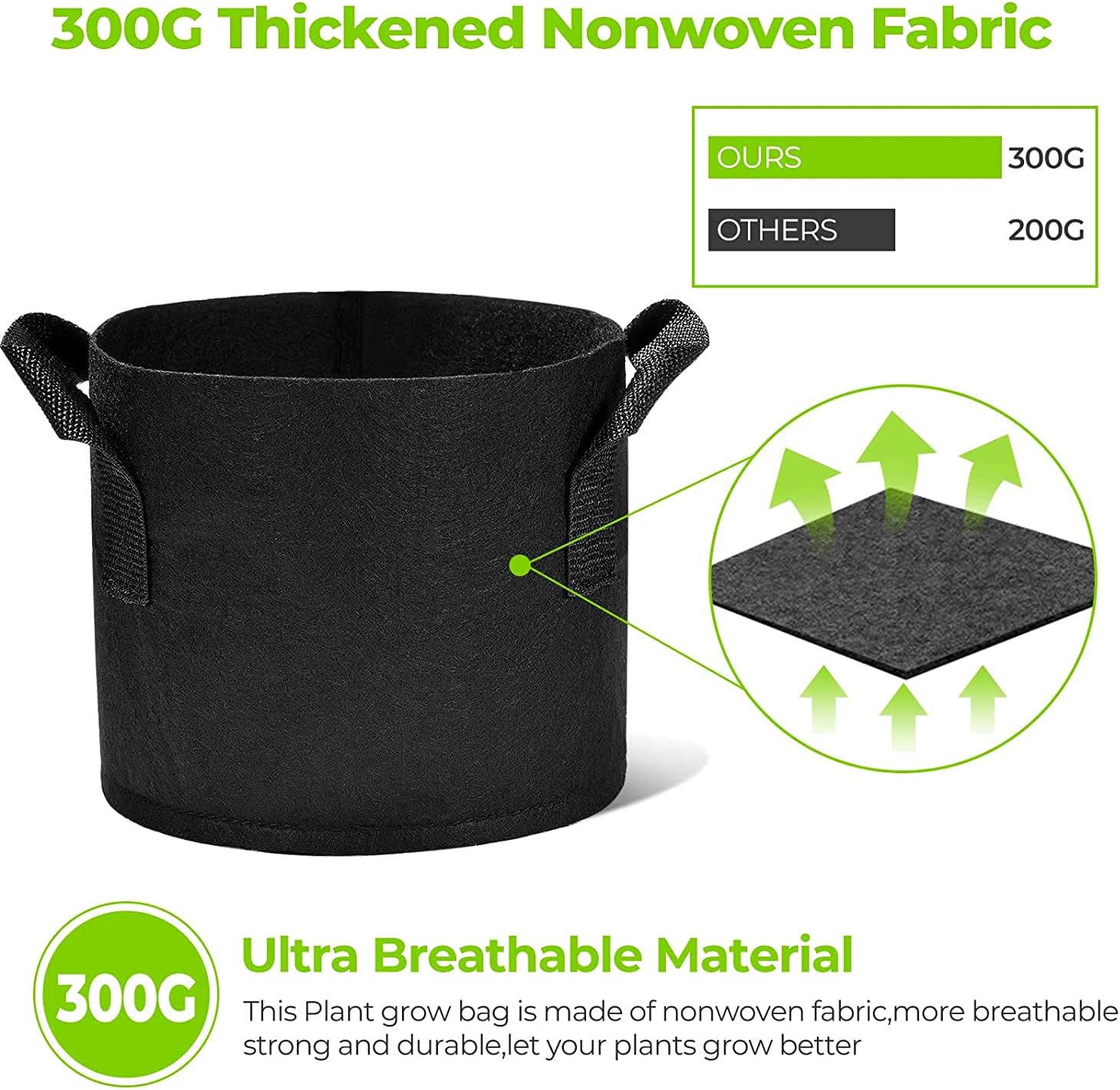 Paquete de 10 bolsas de cultivo de 1 galón con tela no tejida gruesa resistente y asas para plantas y flores, color negro