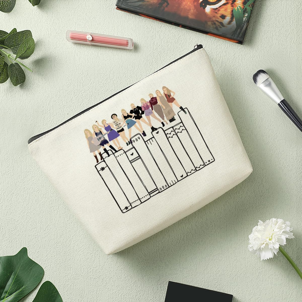 Bolsa de maquillaje inspirada en TS Fans Decoración de libros para amantes de la música, blanco671