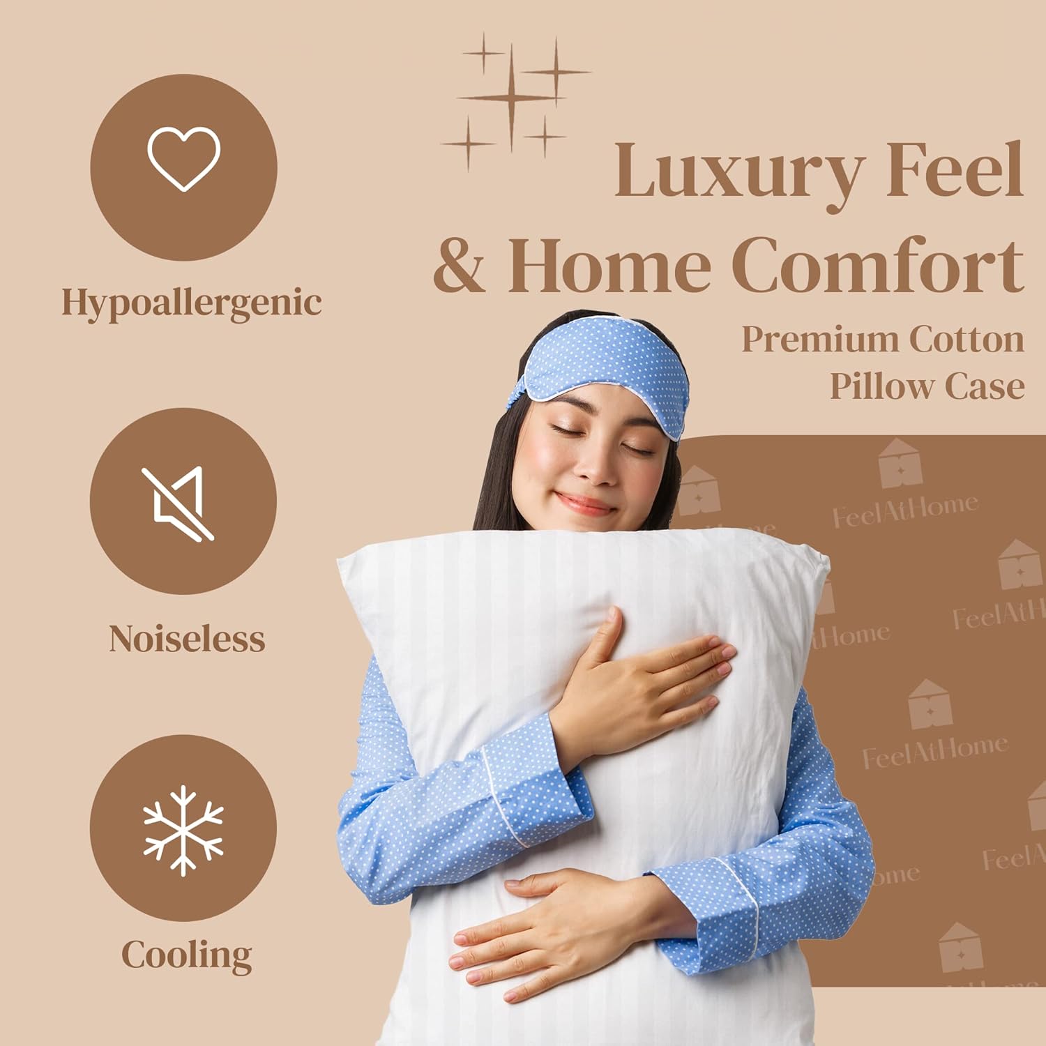 FeelAtHome Funda de almohada 100% algodón con cremallera impermeable, 30 x 20 pulgadas (paquete de 4, Queen)  Funda de almohada silenciosa  Fundas