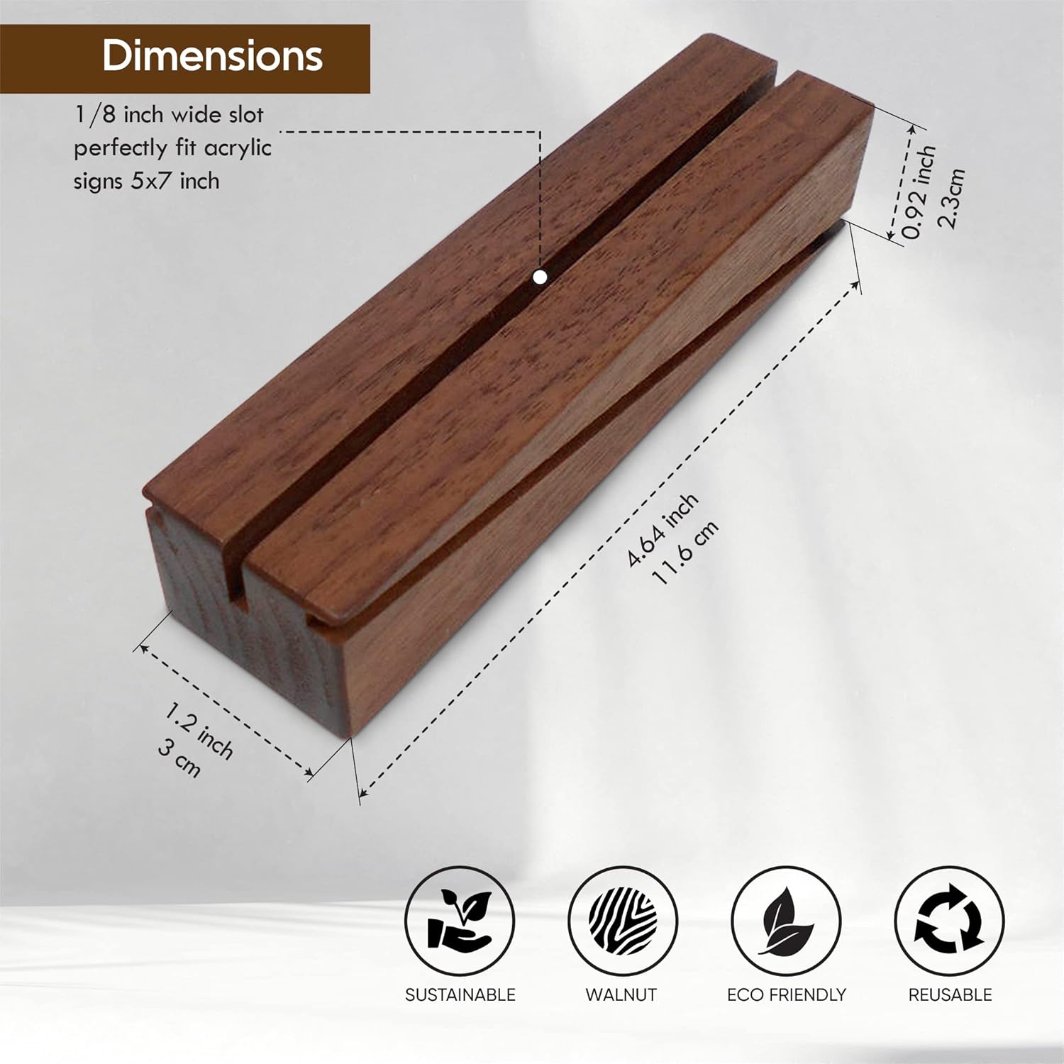 Paquete de 12 soportes de mesa de madera de nogal para letreros acrílicos rústicos, soporte para tarjetas de mesa, números acrílicos, soportes de