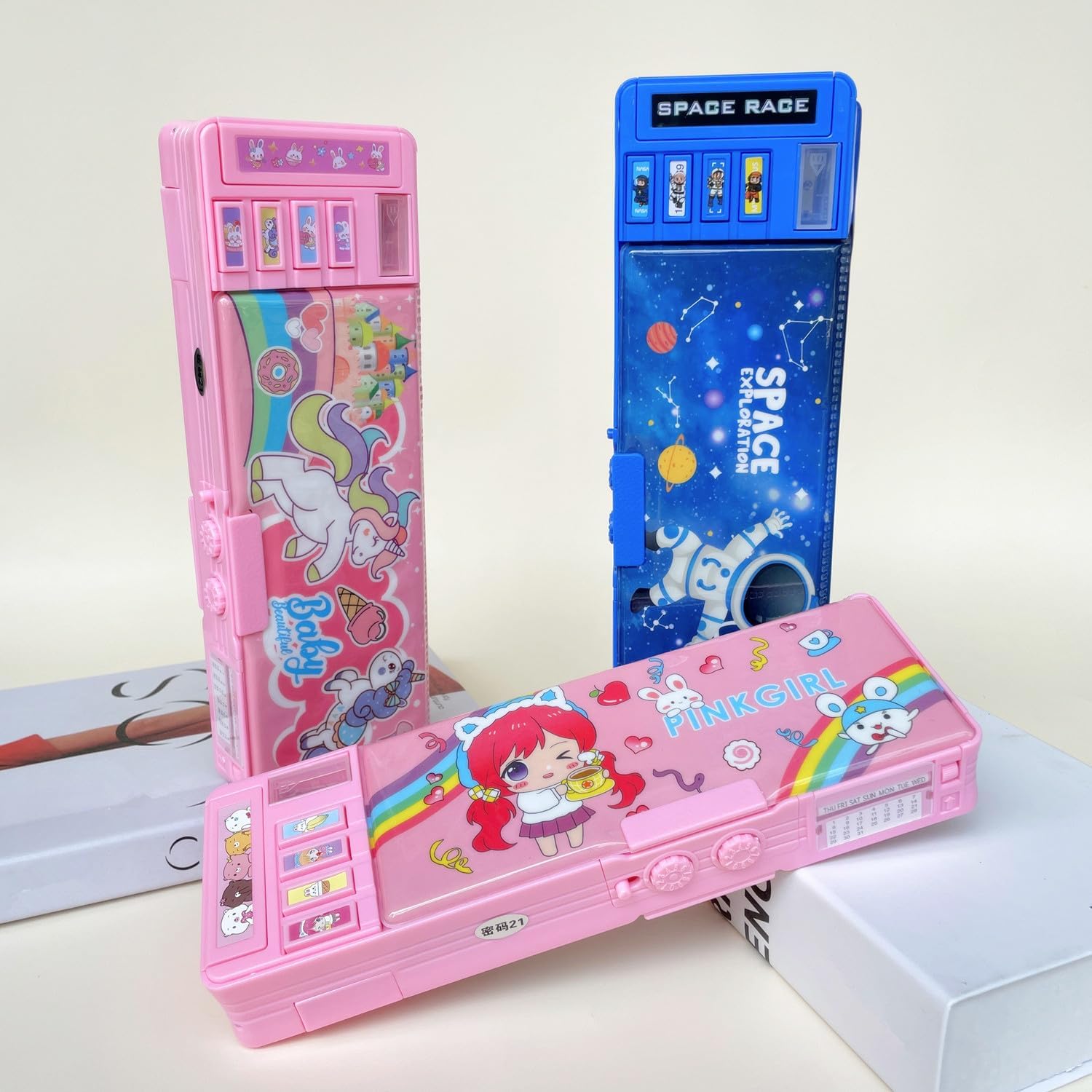 Estuche multifunción desplegable para niños, estuche kawaii para bolígrafos, soporte para lápices para estudiantes de escuela, bonita caja de