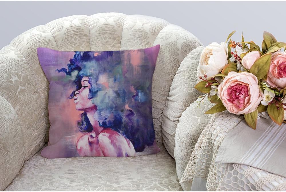 HGOD DESIGNS Funda de almohada África, acuarela morada, sexy, africana, diseño artístico, de algodón, lino, funda de cojín cuadrada estándar
