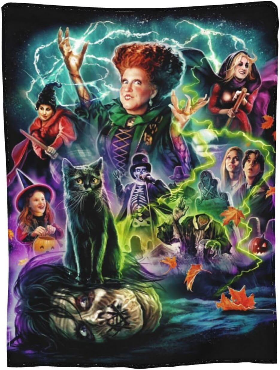 Manta de película de terror para decoración de Halloween, para las cuatro estaciones, para decoración del hogar, cálida y acogedora, manta suave y