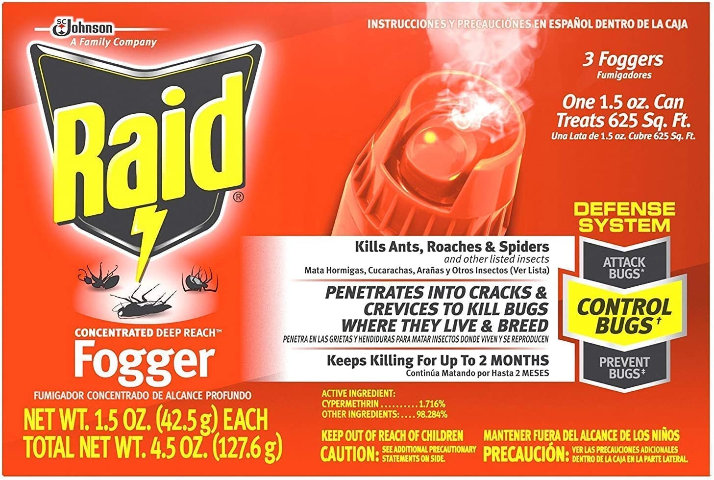 Raid Nebulizador concentrado de alcance profundo, 1.5 onzas, (paquete de 3)