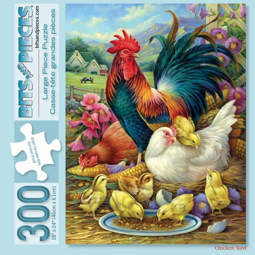Bits and Pieces – Rompecabezas de 300 piezas para adultos de 18 x 24 pulgadas – Chicken Yard – Rompecabezas de 300 piezas de pollos y pollos gallos