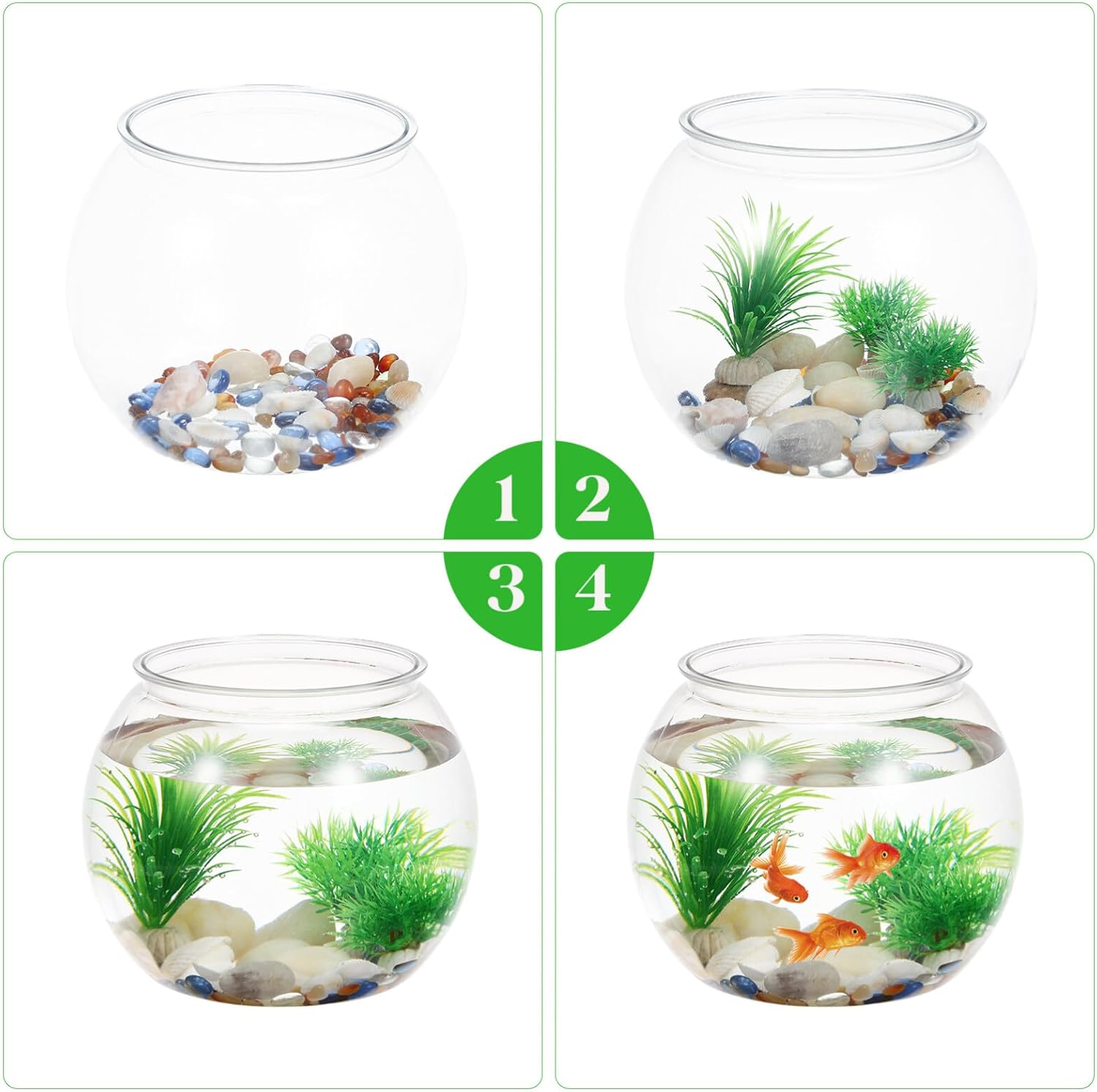 iplusmile Cuencos de plástico para peces, pecera redonda, transparente, pequeño, para acuario, peces de colores, maceta para acuario de peces,