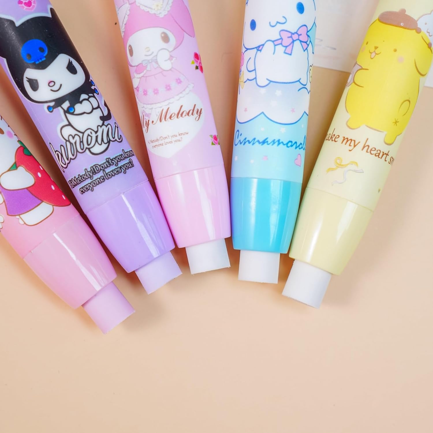 5 + 1 borradores Kawaii para niños y gatitos retráctiles, lindos borradores para niñas, melodía de anime, divertida, caricatura, novedad, borrador