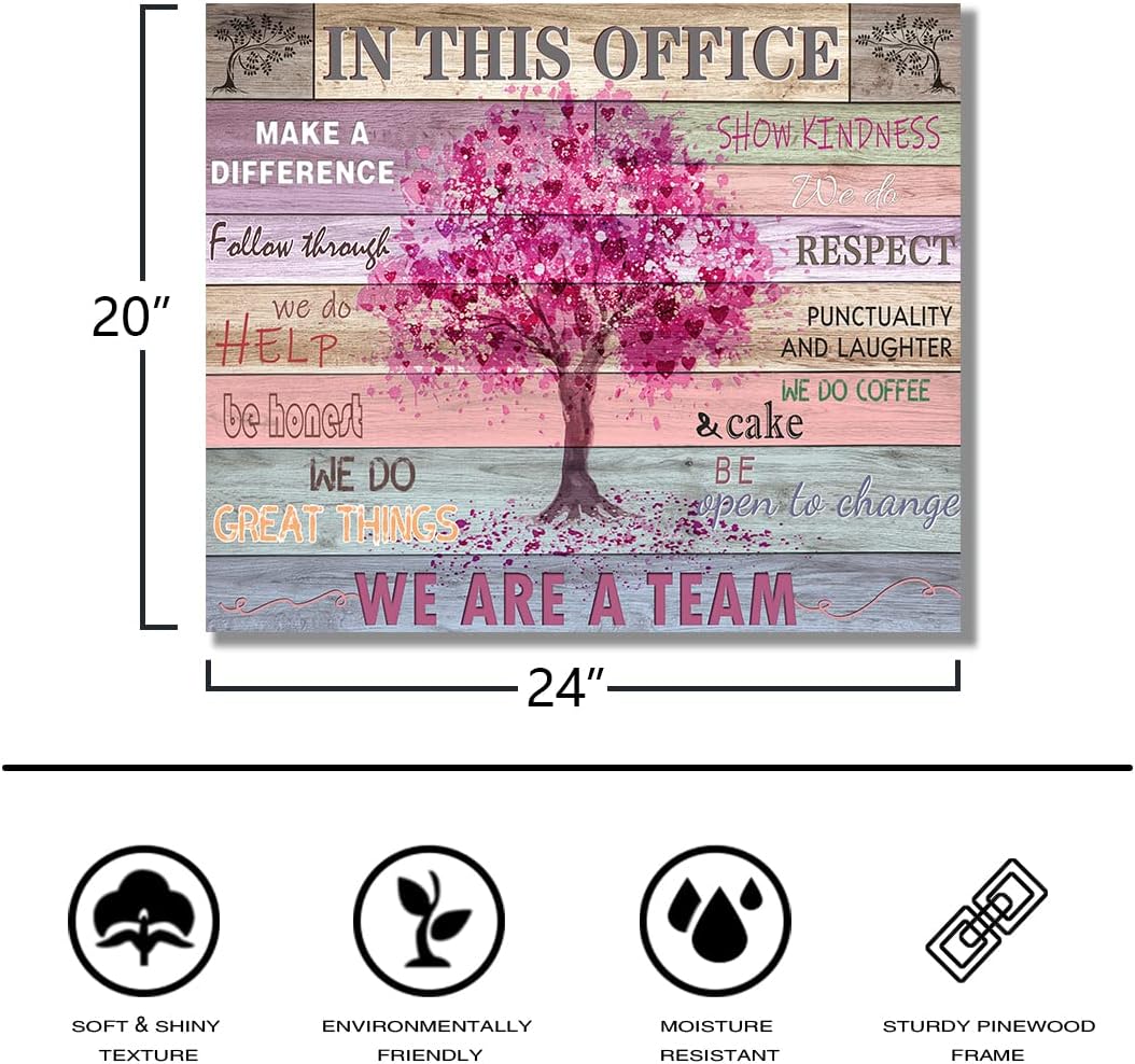 Arte de pared inspirador rosa para oficina, mujeres, frases motivacionales, póster rústico de árbol de corazón, cuadros enmarcados, decoración