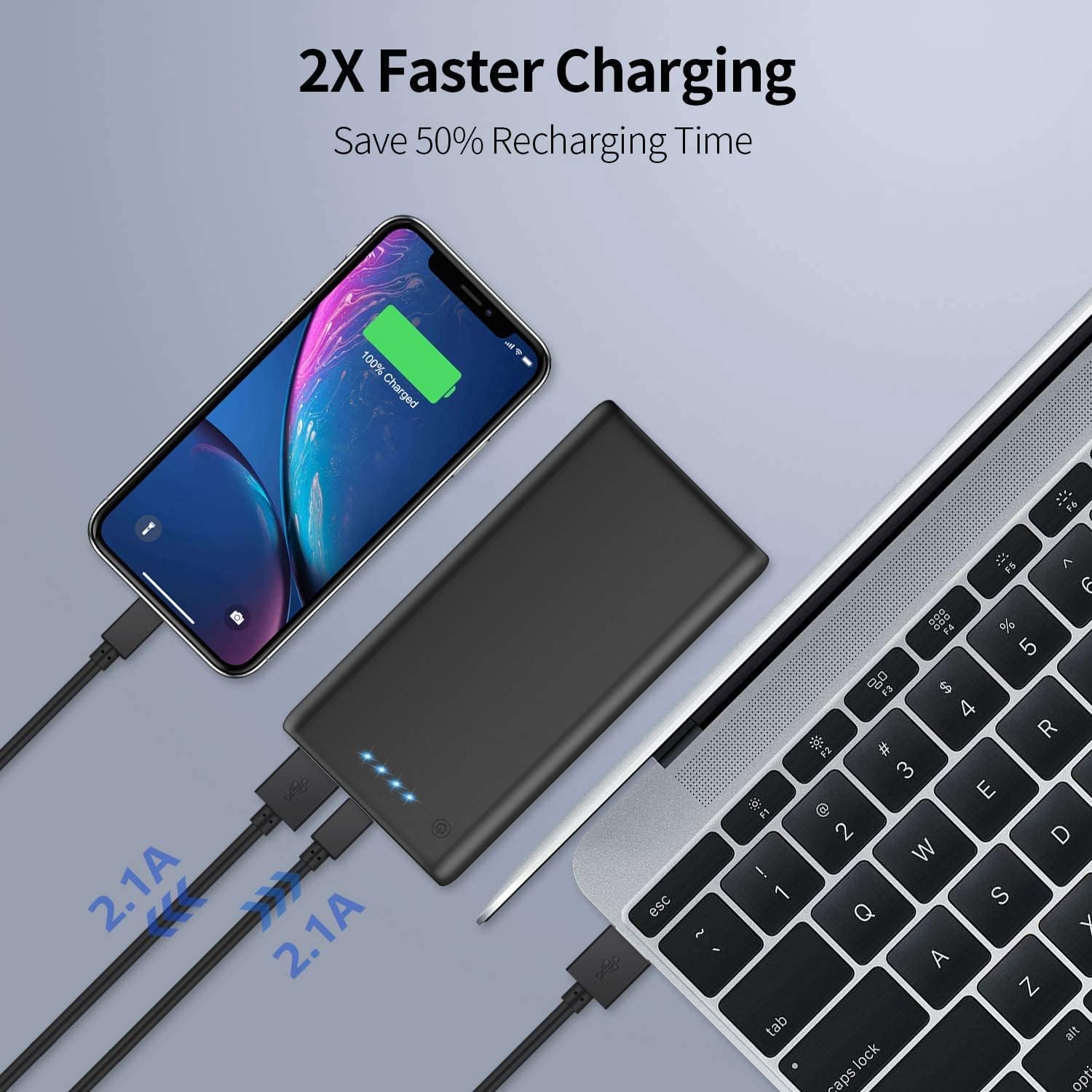 Cargador de batería portátil de 26,800mAh, batería externa segura de gran capacidad para celular, compacta, con celdas de alto rendimiento y