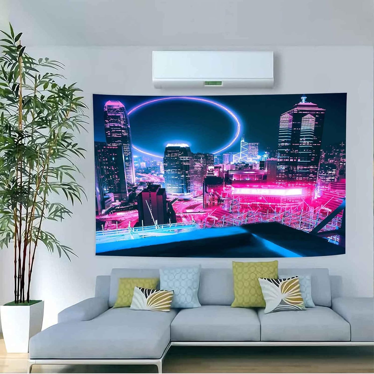 Aidatain Tapiz japonés de paisaje urbano neón, vista nocturna, tecnología futurista, rascacielos, para colgar en la pared, de franela de 40 x 30