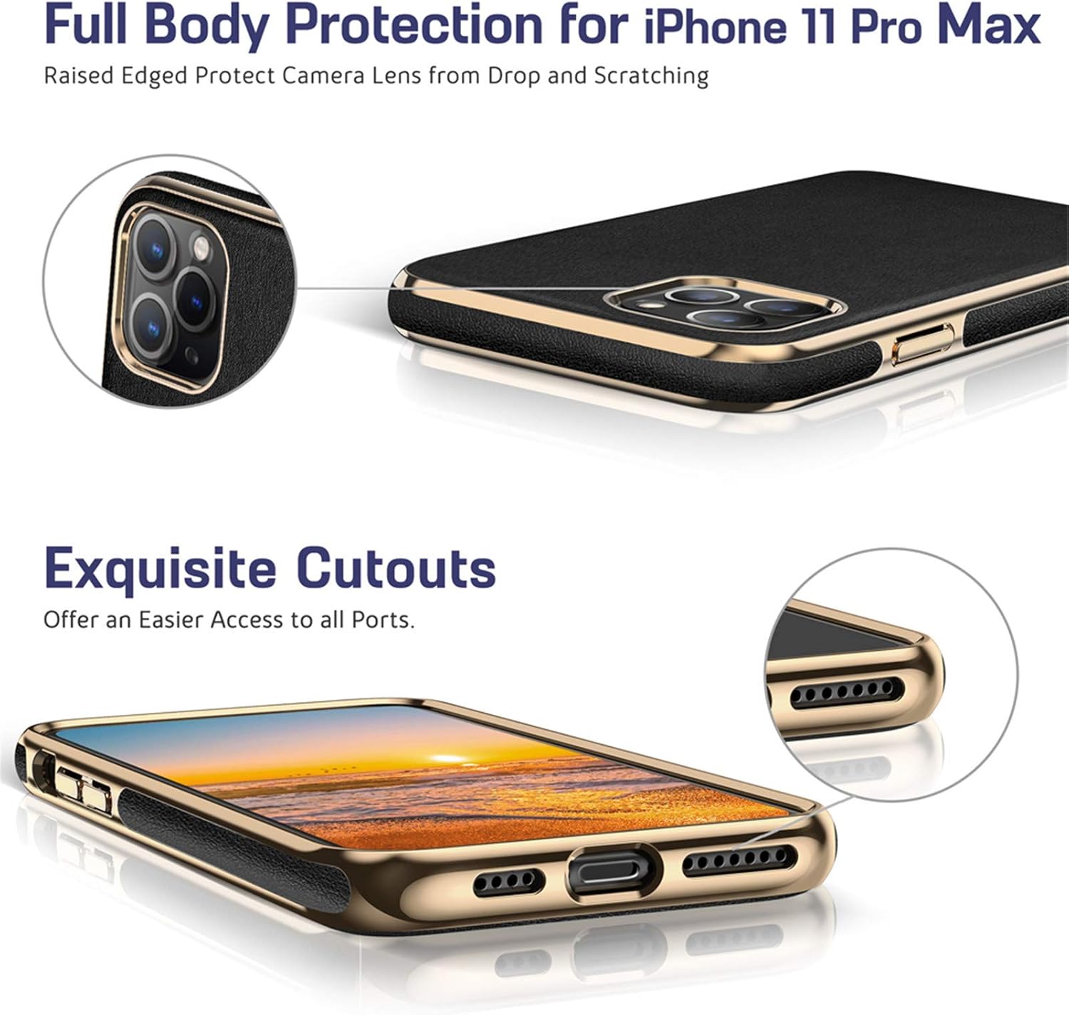 LOHASIC Funda delgada para iPhone 11 Pro Max, delgada de piel sintética de lujo, elegante, antideslizante, antiarañazos, funda protectora completa