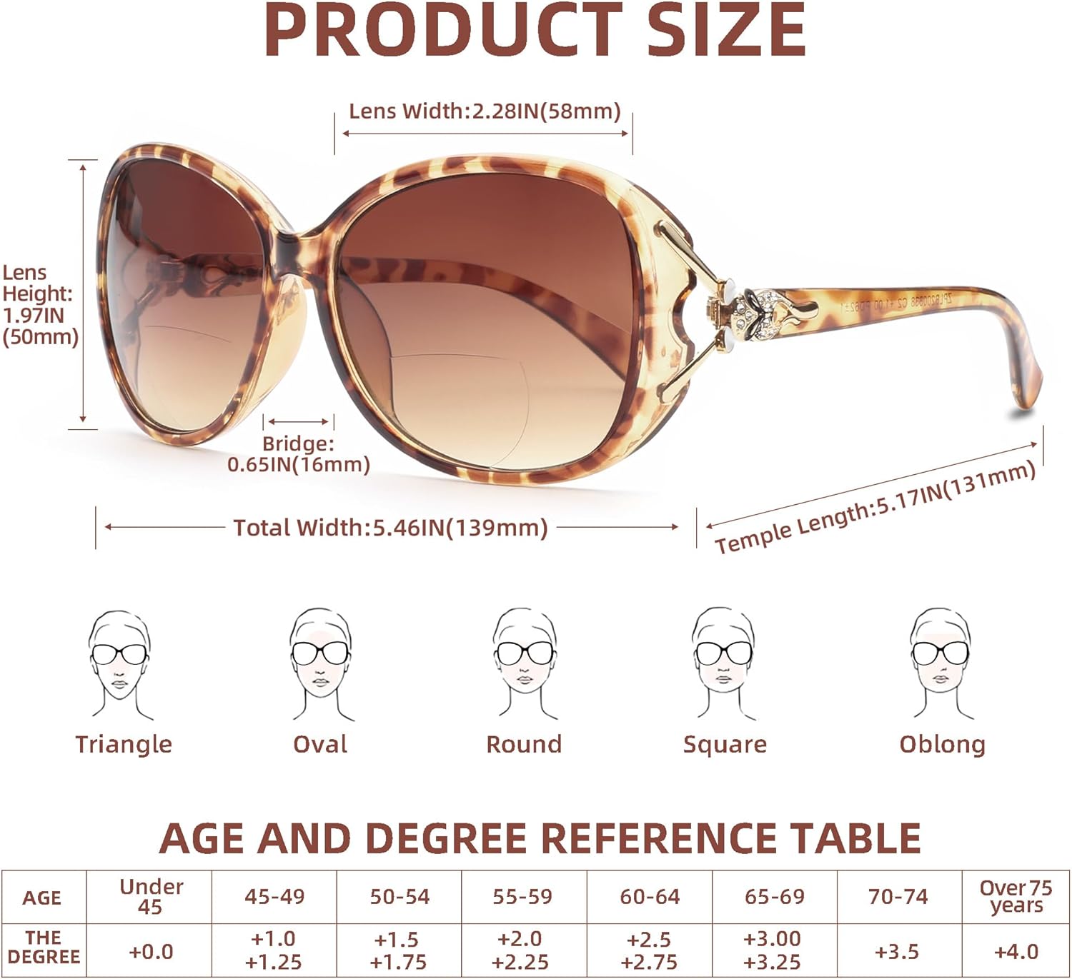 JM Lentes de sol bifocales de lectura para mujer, de gran tamaño, para lectura al aire libre, protección UV400