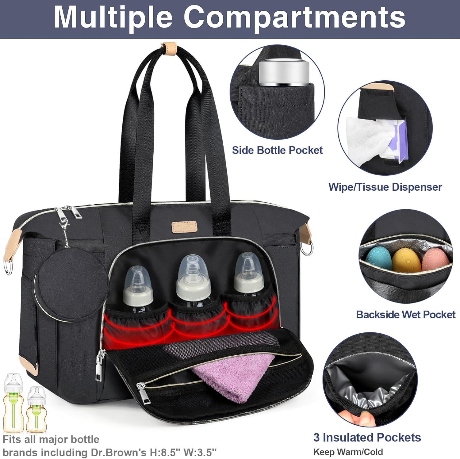 ITIEZY Bolsa de pañales para bebé  Bolsa grande para mamá con cambiador portátil para chupete, bolsas de hospital, bolsa de viaje para bebé