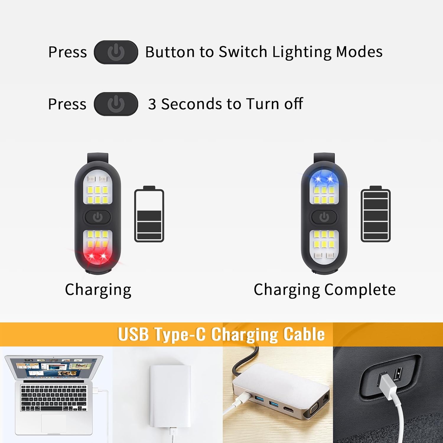 Paquete de 2 linternas con clip, luz de correr para corredores, luces de seguridad recargables para caminar por la noche, linterna manos libres, luz