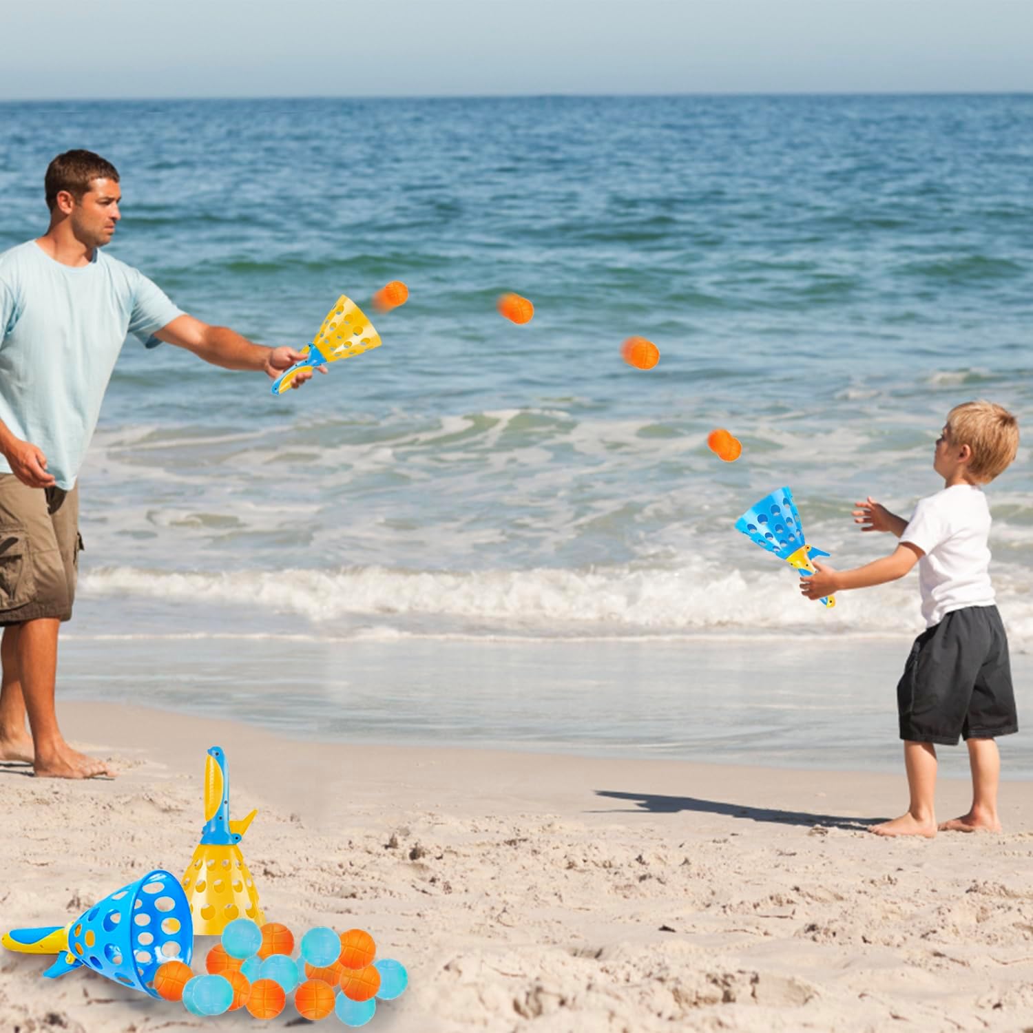 Jishi Juego de pelota Pop Pass con 4 cestas de lanzamiento de captura y 20 bolas, juguetes de playa, patio trasero, juegos de interiores y