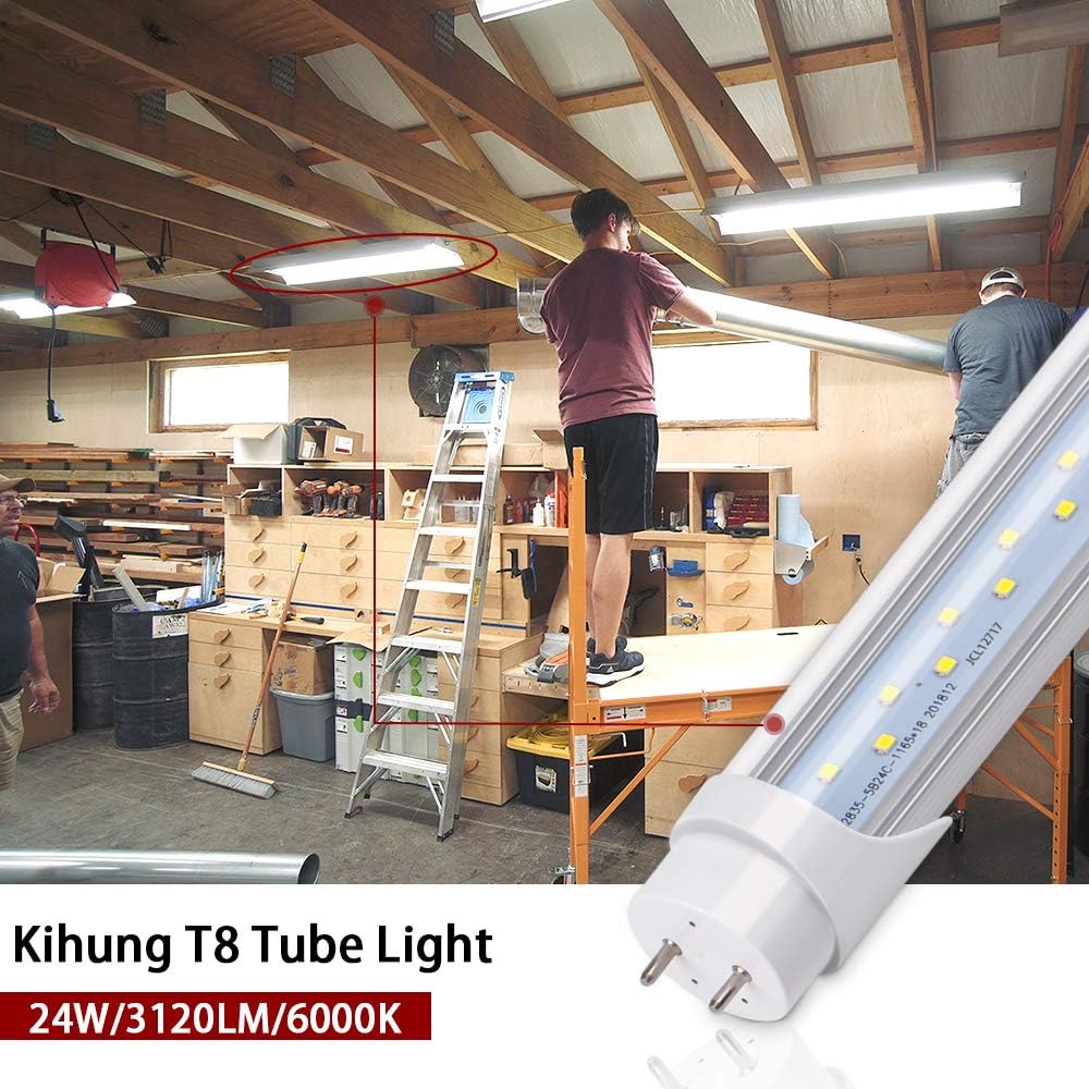 Kihung (12 paquetes de bombillas LED T8 de 4 pies, bombillas tipo B, 24 W, 3120 lúmenes, 6000 K, bombillas fluorescentes blancas de luz diurna de 48