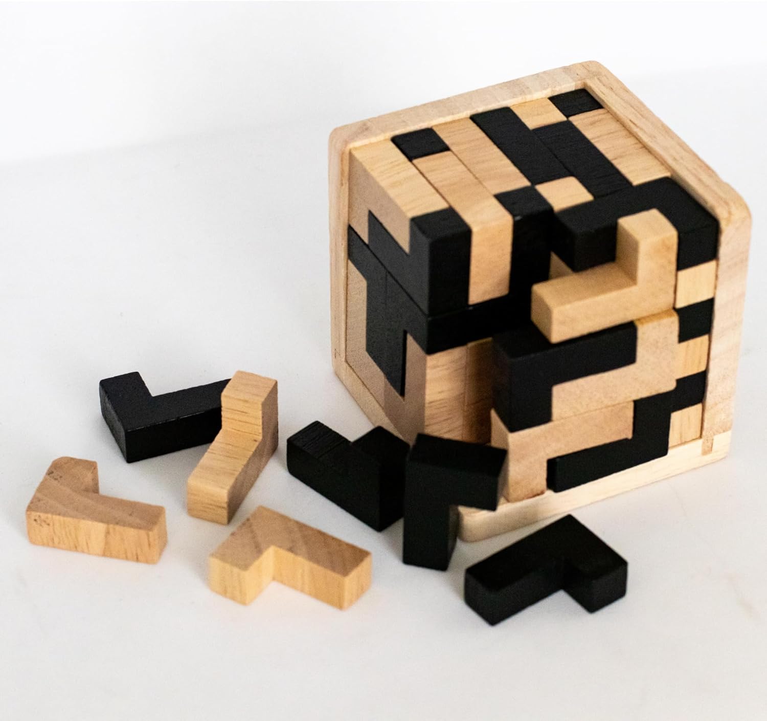 Cubo de rompecabezas de madera para el cerebro accesorios de oficina geniales para escritorio, rompecabezas de bloques y rompecabezas de cubo para