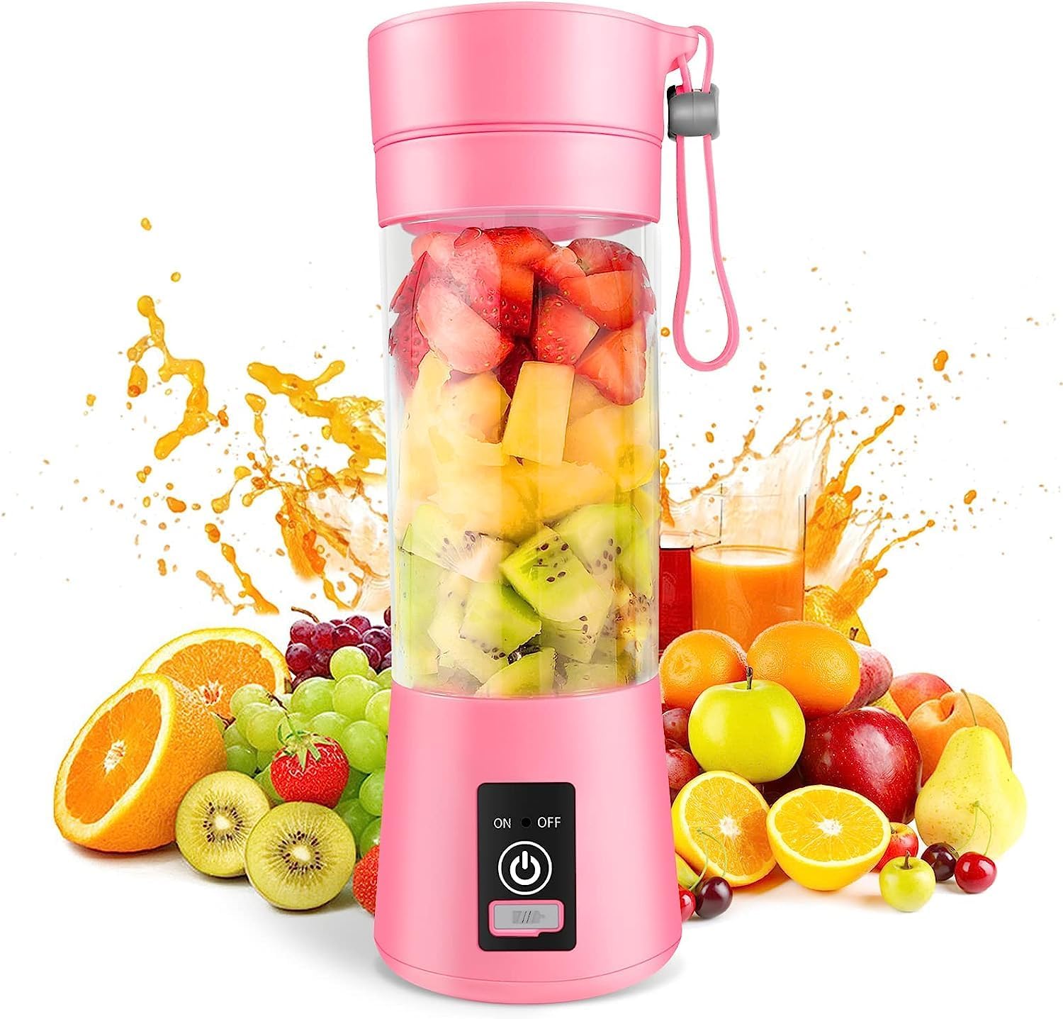 Licuadora portátil recargable por USB, mini licuadora eléctrica, tamaño de viaje para batidos, batidos, frutas, verduras, exprimidor, 13 onzas, seis