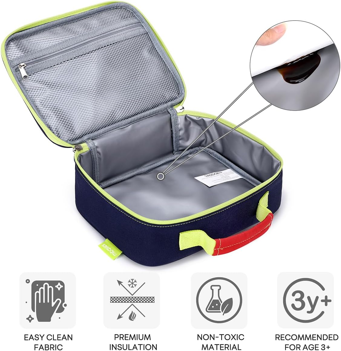 mibasies Lonchera para niños y niñas, lonchera aislada para viajes escolares, color azul y naranja