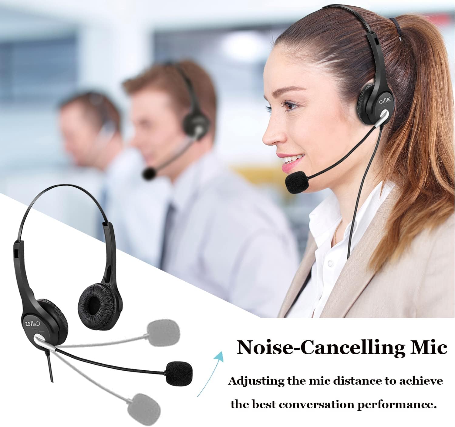 Call Center – Auriculares de teléfono de 0.098 in con micrófono con cancelación de ruido, teléfono fijo con control de volumen para AT&T ML17929