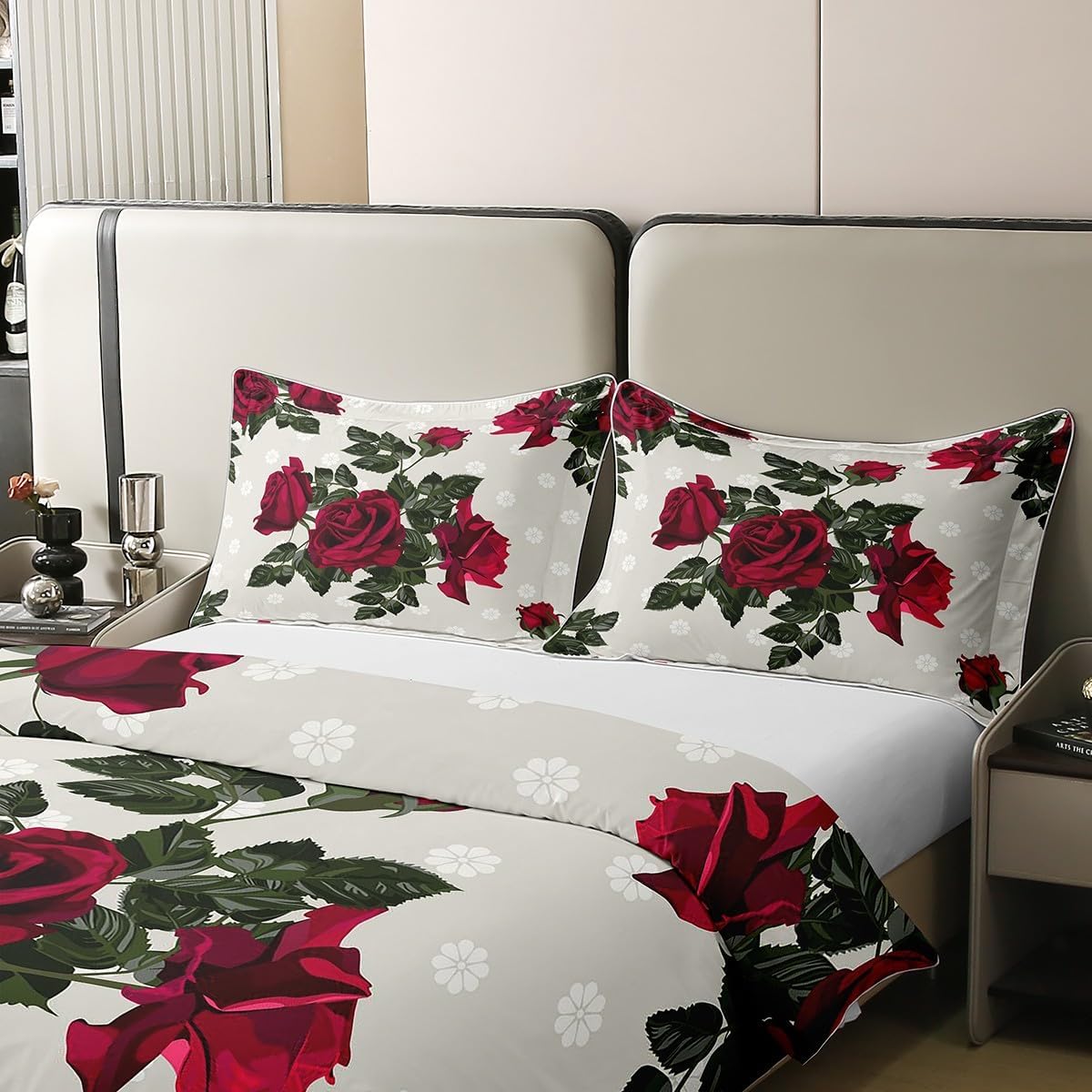 Erosebridal Funda de edredón romántica de 100 % algodón, diseño de rosas rojas con pintura al óleo, para niñas, mujeres, parejas, funda de edredón