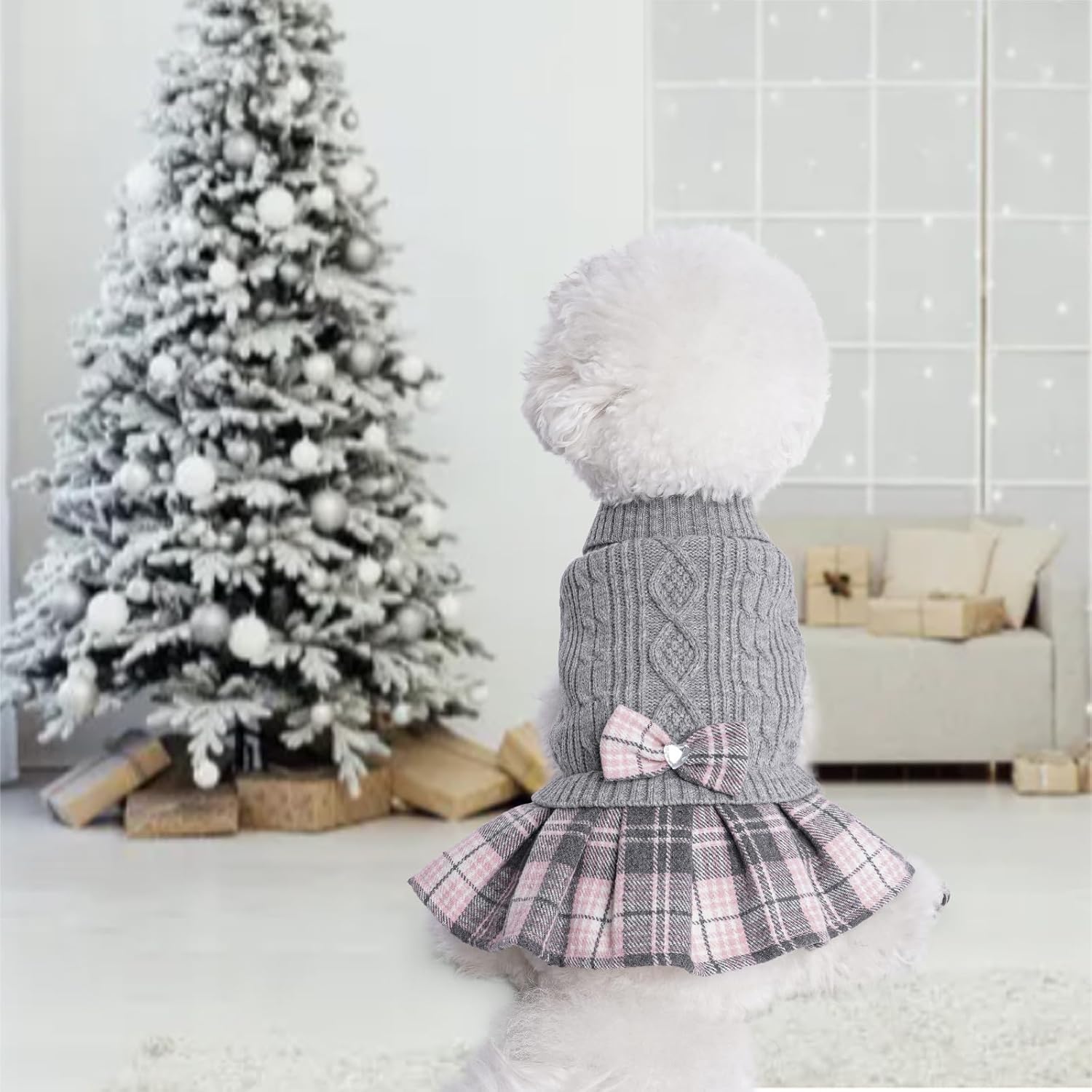 YUDODO Vestido suéter para perros pequeños, suéter de cuello alto para perro, cálido, ropa de punto suave para cachorros, lindos vestidos para
