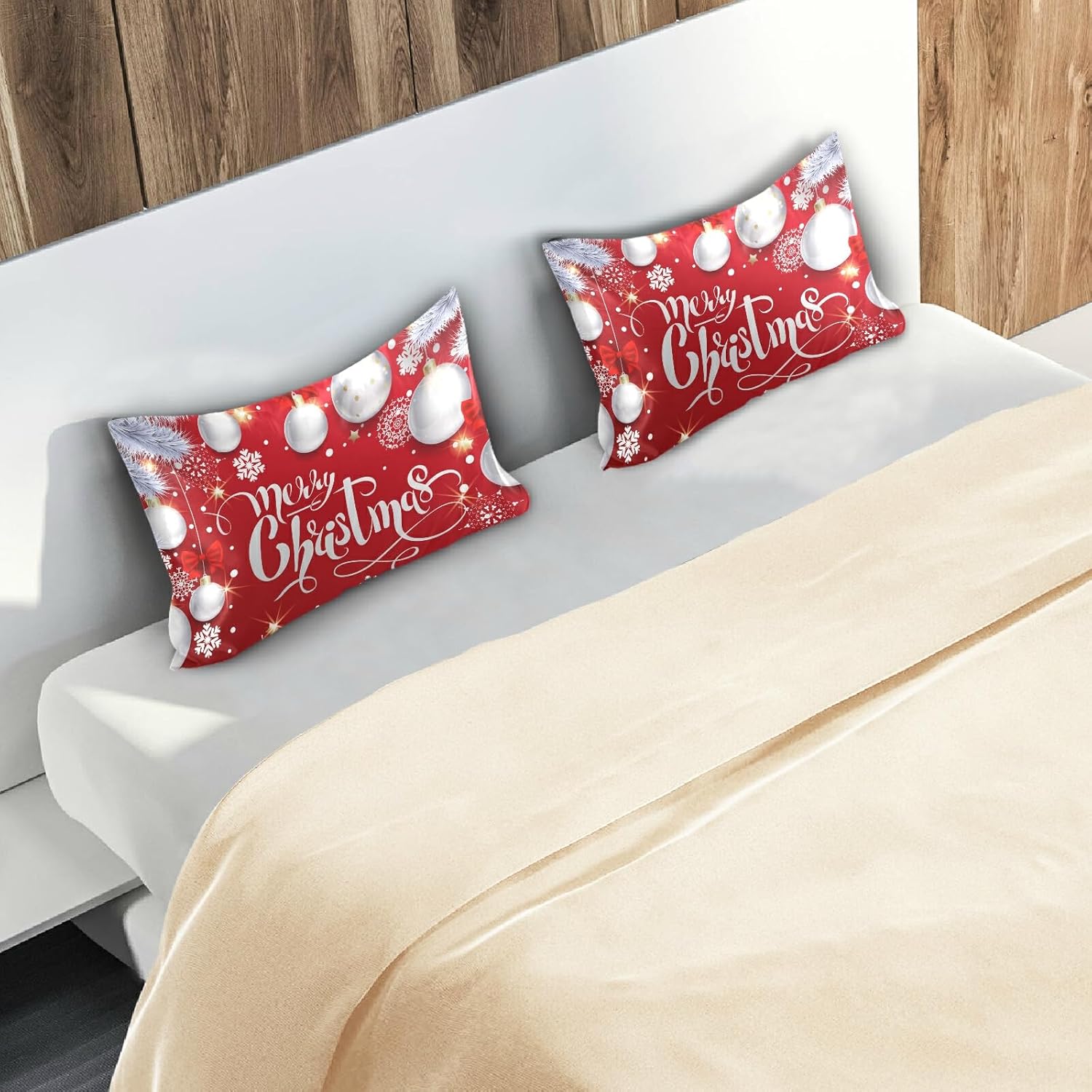 xigua Funda de almohada de satén con diseño de copos de nieve y árbol de Navidad, para el cabello y la piel, con cierre de sobre, funda de almohada