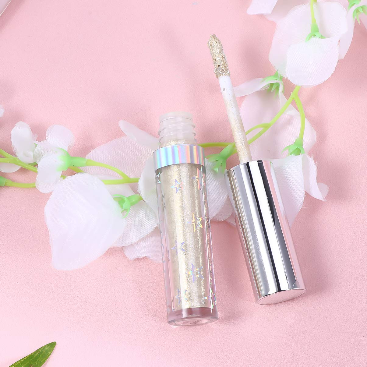 Lurrose Sombra de ojos con purpurina de metal pesado, luces hipnóticas, delineador de ojos con purpurina líquida, color blanco cremoso, de larga
