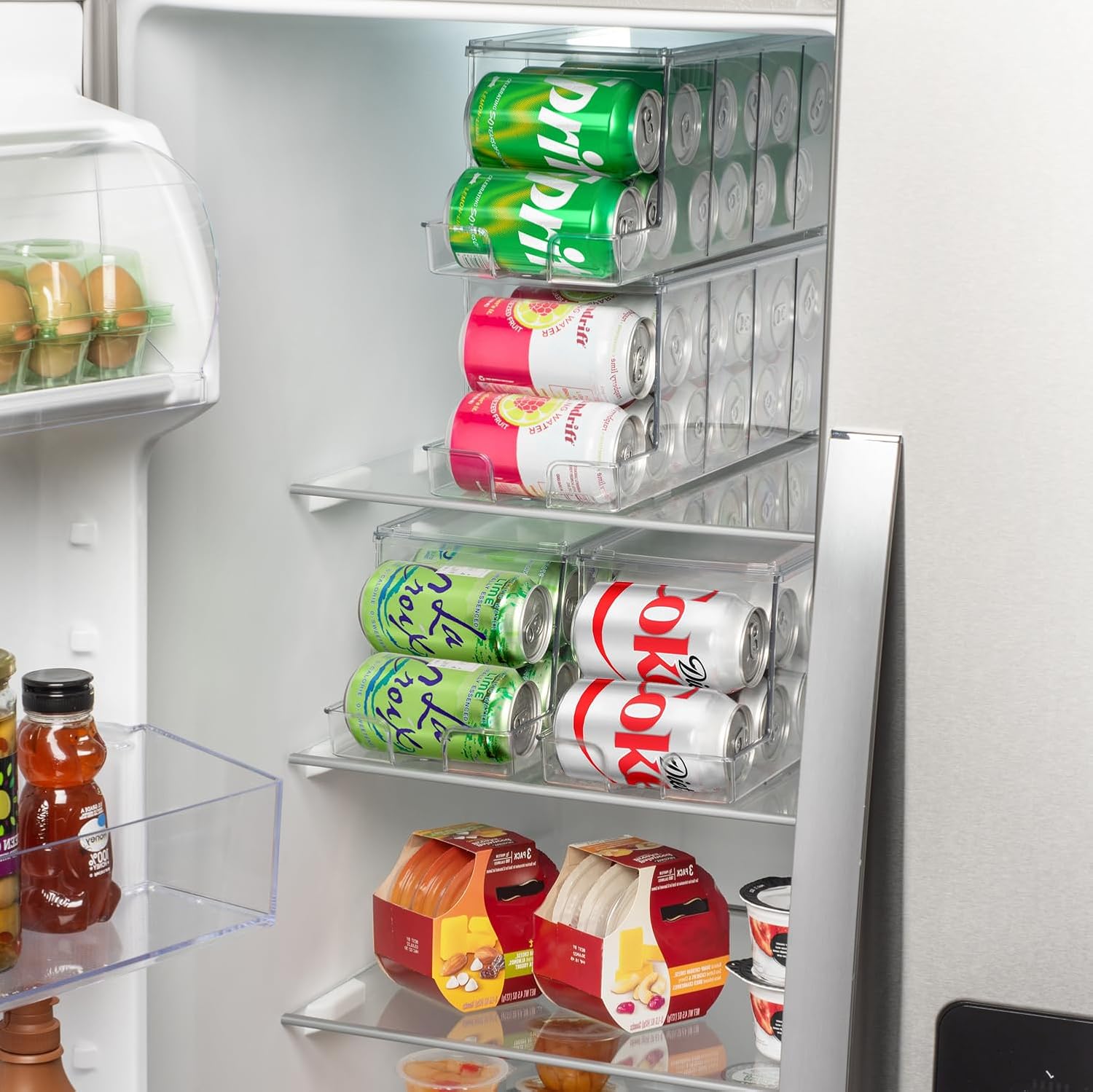 ClearSpace Organizador de bebidas para refrigerador y dispensador de latas de refrescos, organización de refrigerador y organizador de latas para