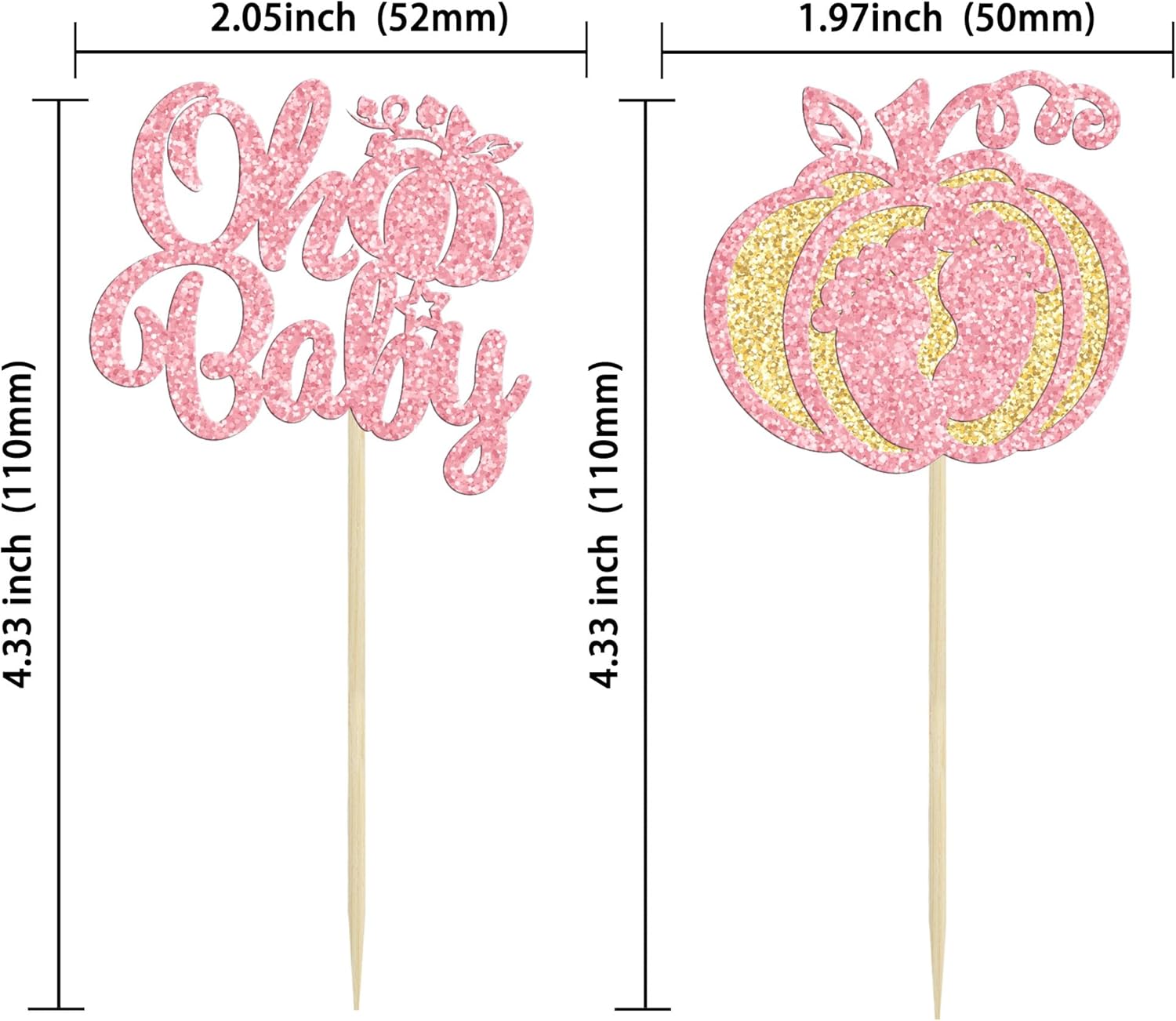 Gyufise 24 adornos para cupcakes de calabaza rosa, decoración de pastel de baby shower, decoración para baby shower con temática de calabaza,